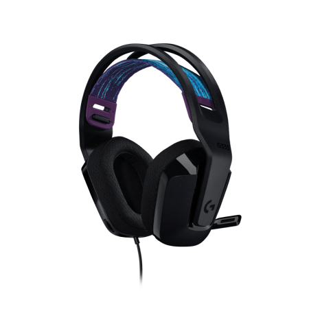 Logitech G335 black wired gaming headset, microphone side view