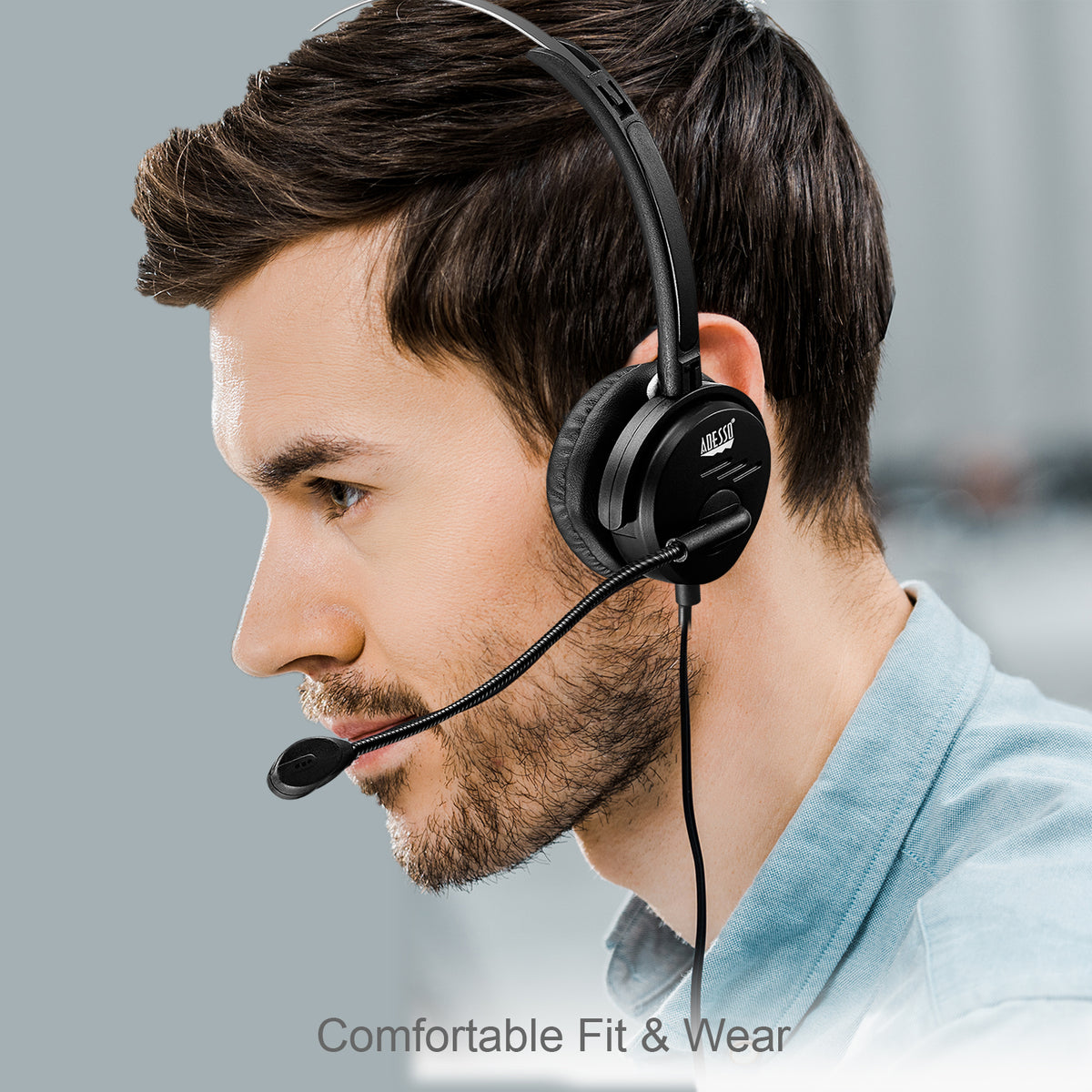 Adesso Xtream P1 headset worn for a computer call