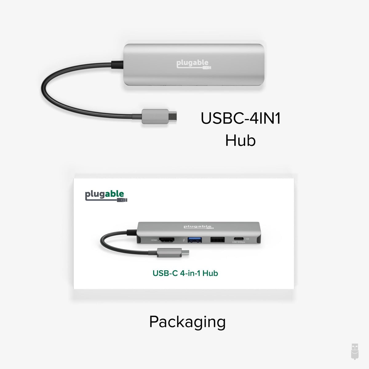 Plugable USBC-4IN1 hub and retail package