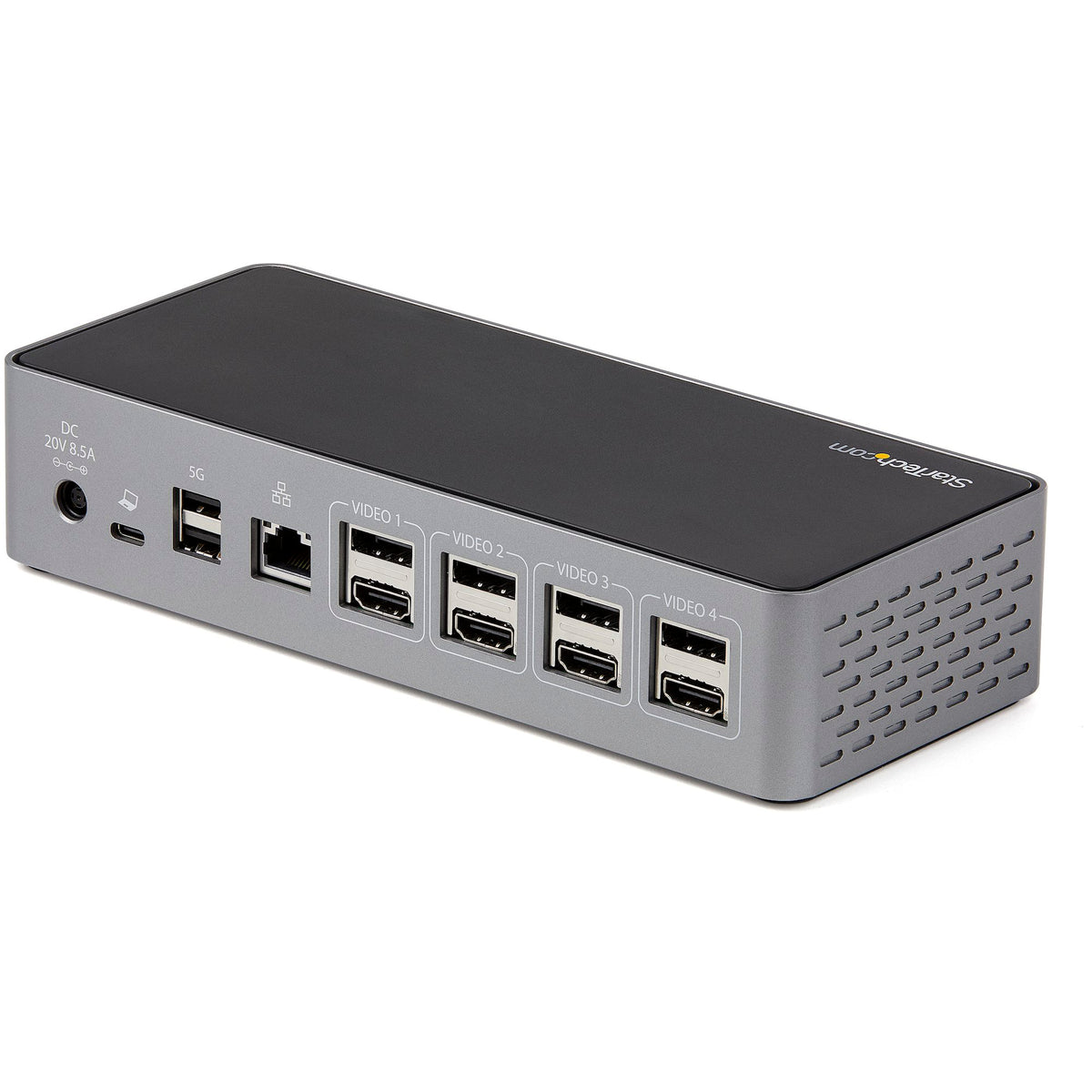StarTech.com DK31C4DPPD dock with USB, Ethernet and display ports, angled view