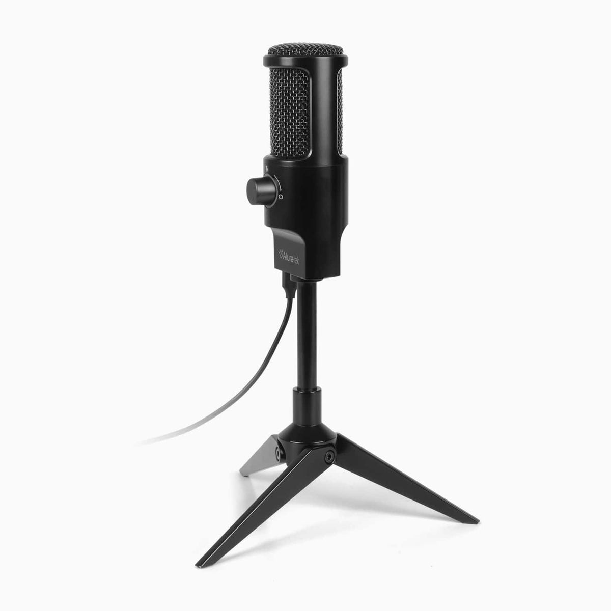 Aluratek AUVM01F USB Rocket microphone on its desktop stand, side view