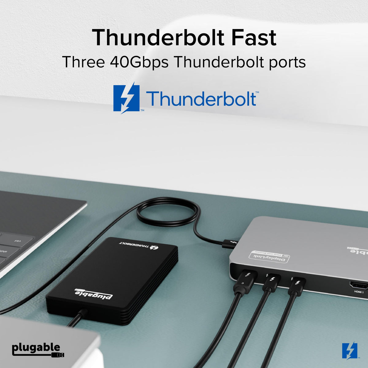 Plugable TBT-6950PD Thunderbolt ports connecting desk accessories
