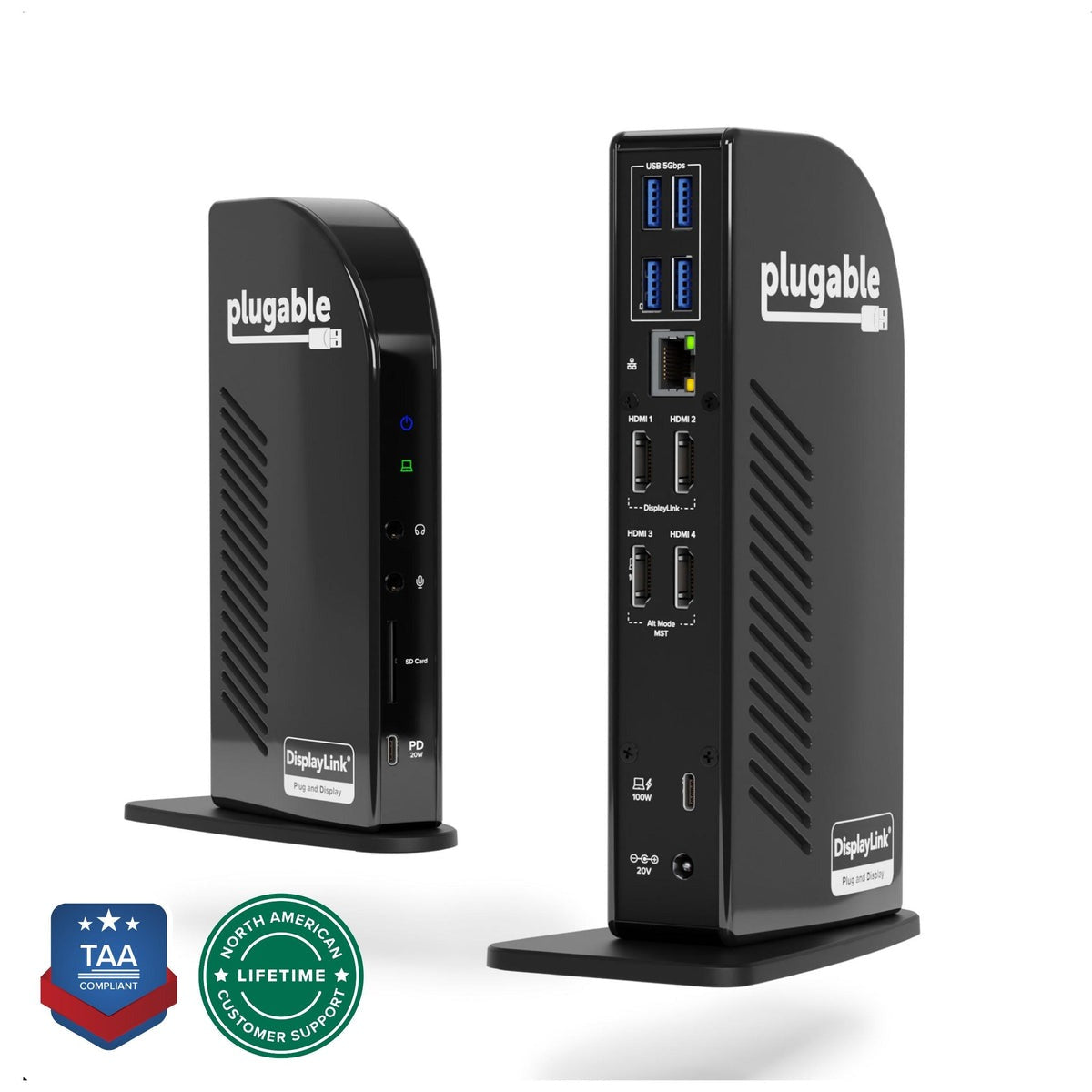 Plugable UD-3900C4 quad HDMI dock front and rear