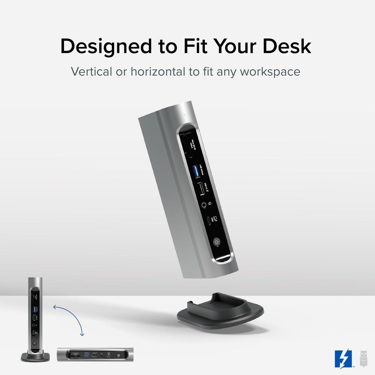 Plugable TBT4-UDZ vertical and horizontal desk orientation