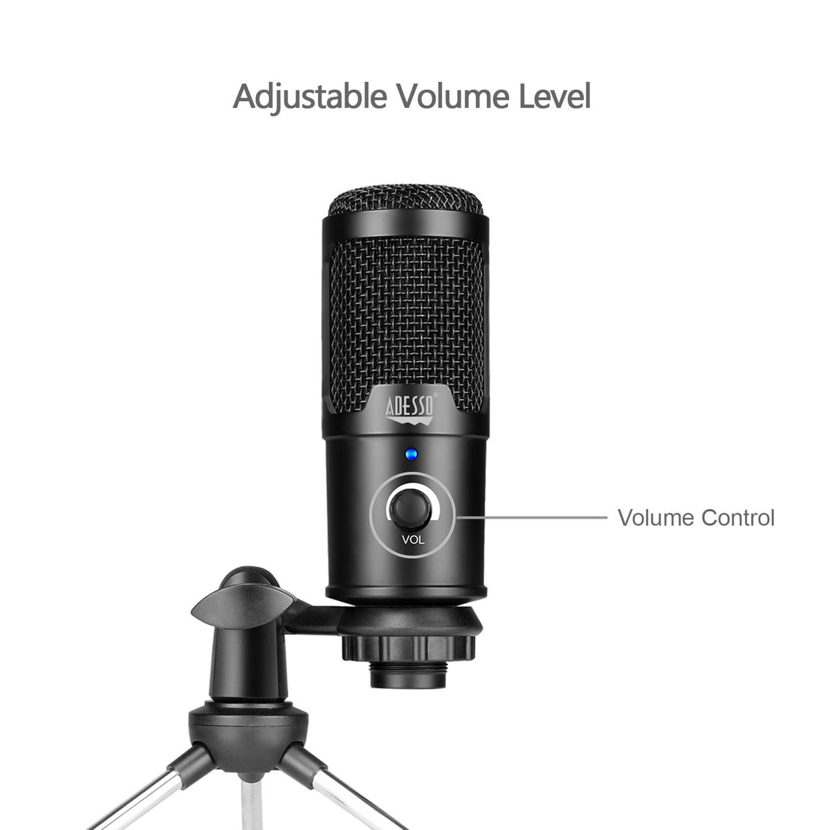 Adesso Xtream M4 microphone close-up showing volume control