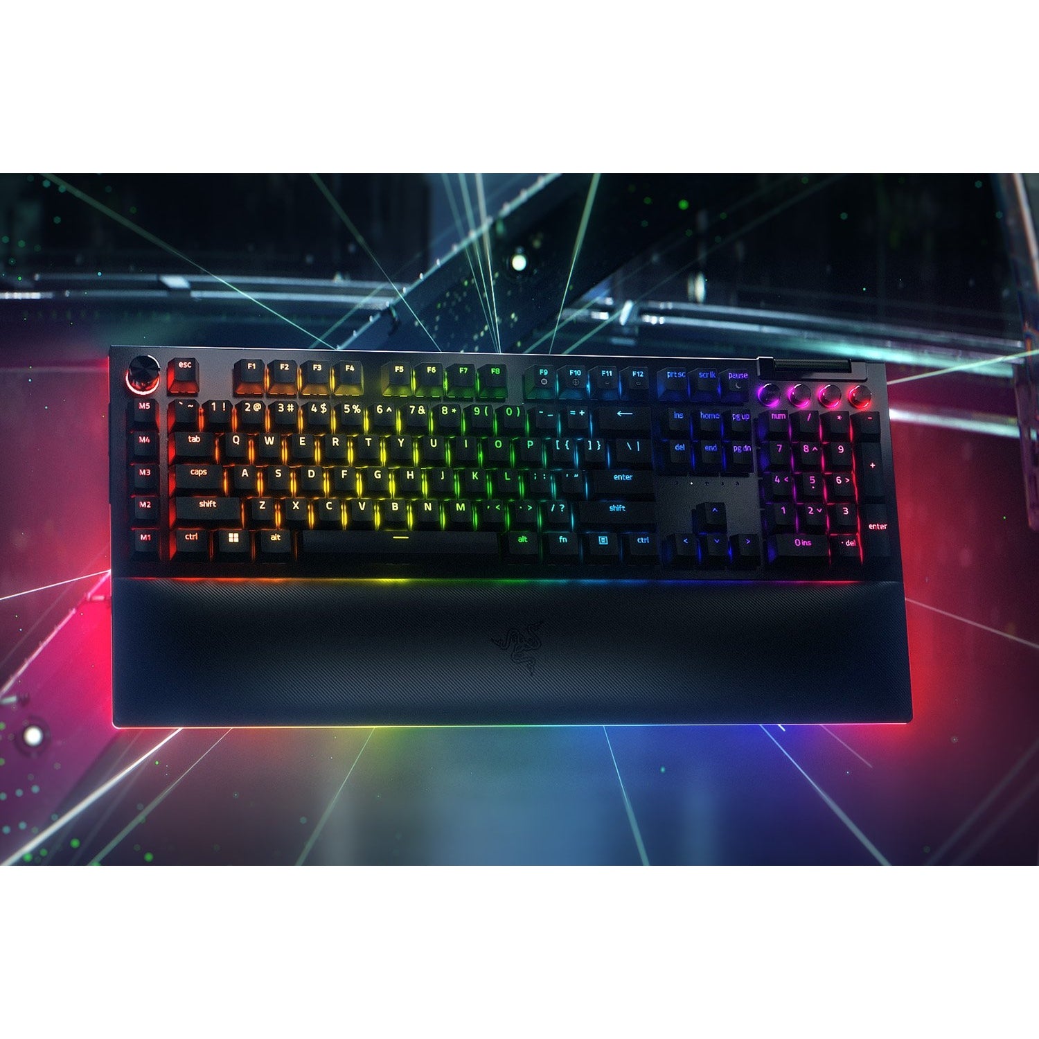 Razer Gaming Keyboard Wireless BlackWidow V4 Pro Green Mechanical Switches Chroma RGB With Wrist Rest – Black Keyboards