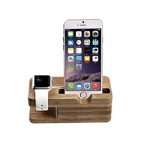 iPhone and iWatch Docking and Charging Station in Natural Wood by VistaShops Charging Hub