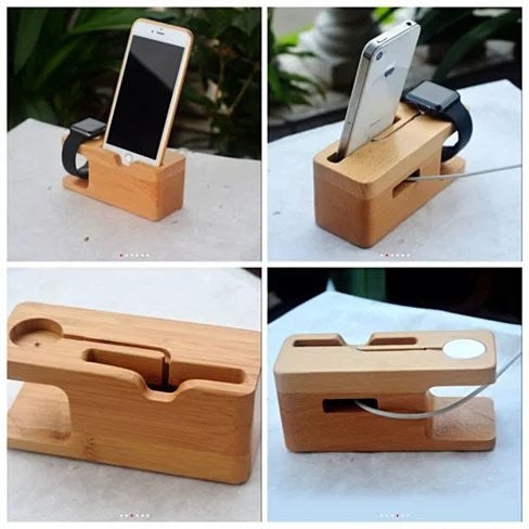 iPhone and iWatch Docking and Charging Station in Natural Wood by VistaShops Charging Hub