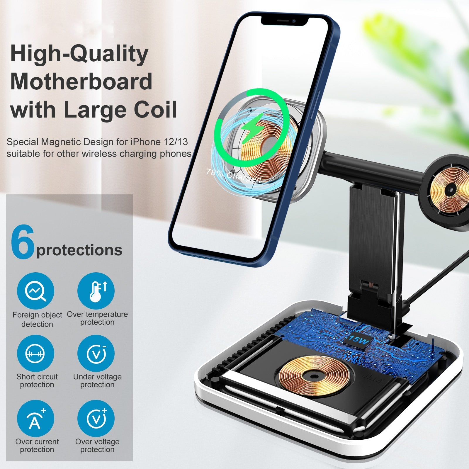 LumiCharge Magnetic Wireless Charger - Night LED Light - 4 in 1 Charging Station Dock Lighting