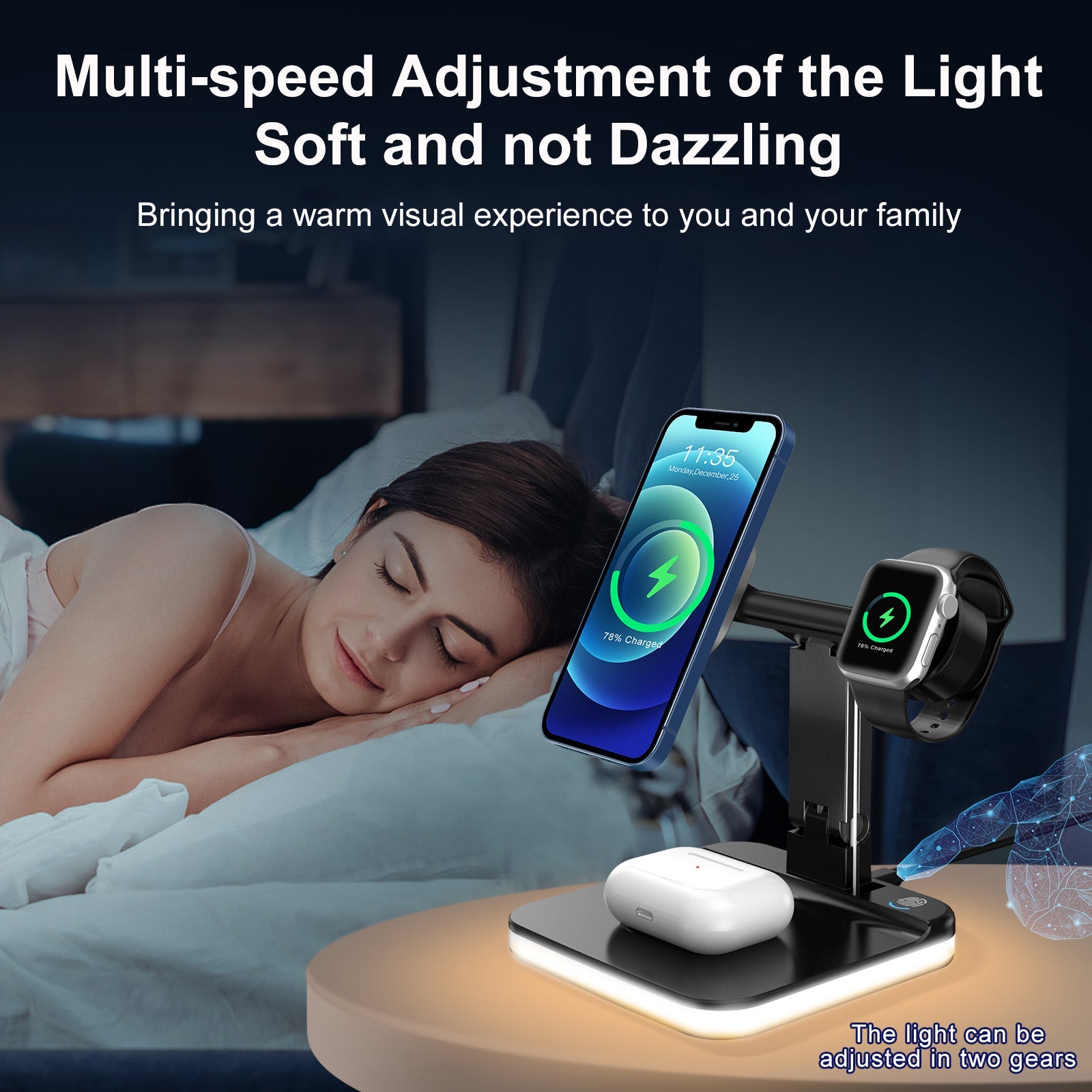 LumiCharge Magnetic Wireless Charger - Night LED Light - 4 in 1 Charging Station Dock Lighting