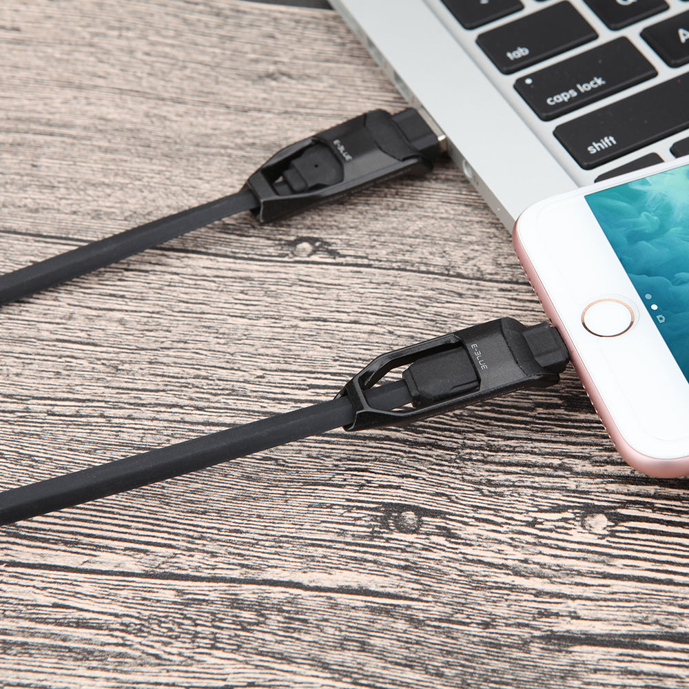 E-Blue Apple/Android 2-in-1 USB Cable, Black Cables