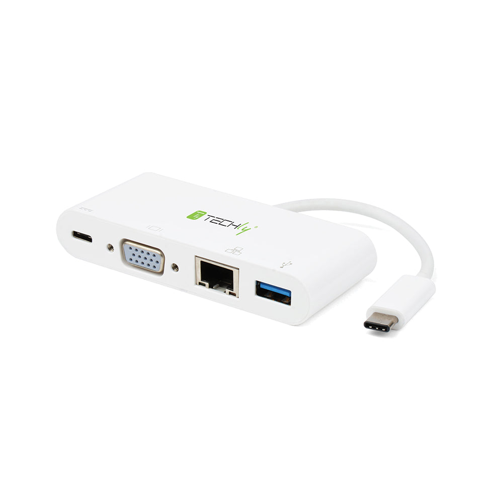 USB C 3.1 to USB A 3.0/VGA/RJ45 Dock by Techly Power Adapters & Chargers