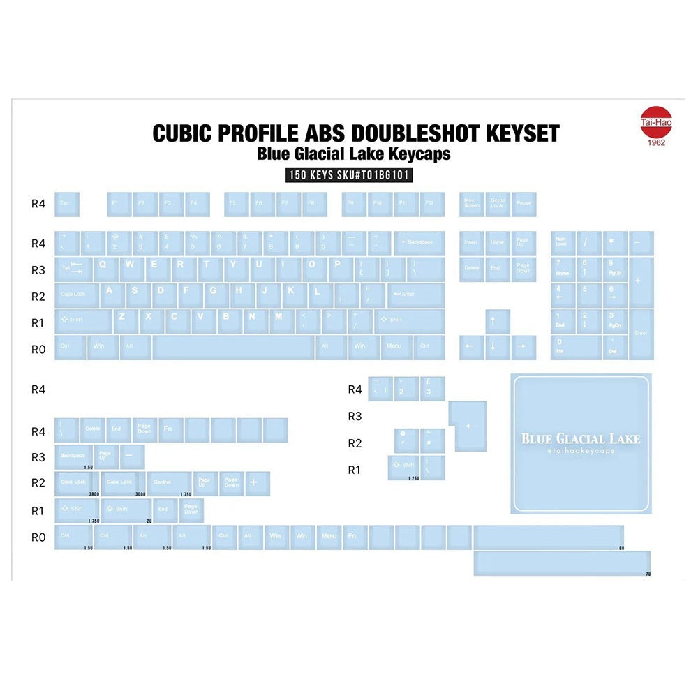Tai-Hao Blue Glacial 150pc ABS Keycap set Tai-Hao Keycaps