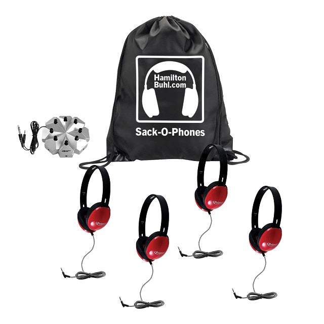 HamiltonBuhl Sack-O-Phones 4 Red Primo Headphones 3.5mm Jackbox with Carry Bag HamiltonBuhl
