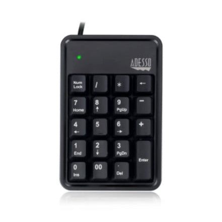 Adesso Numeric Keypad Wired 19 Keys & 3 Port USB Hub PC/Mac - Black Adesso