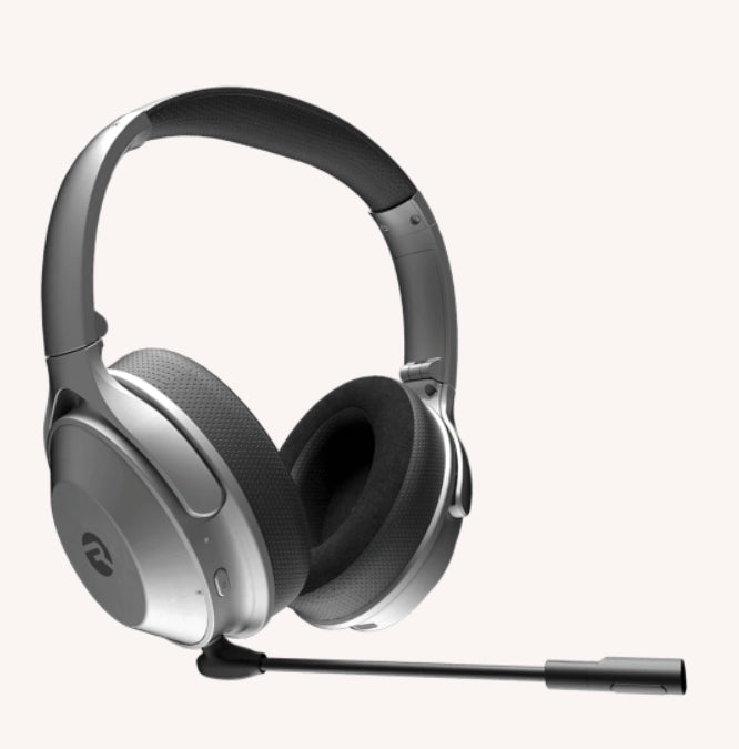 Raycon Work Headset Bluetooth Over Ear with Boom Mic Active Noise Cancellation 32Hrs Battery Life - Jet SIlver Raycon 