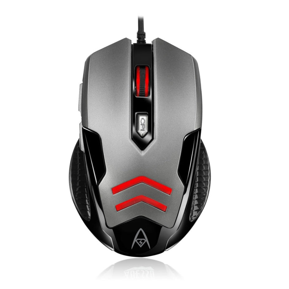 Adesso Gaming Mouse Wired X1 6 Button Illuminated Multi-Coloured lights up to 3200dpi Right Hand PC/Mac - Silver & Black Adesso