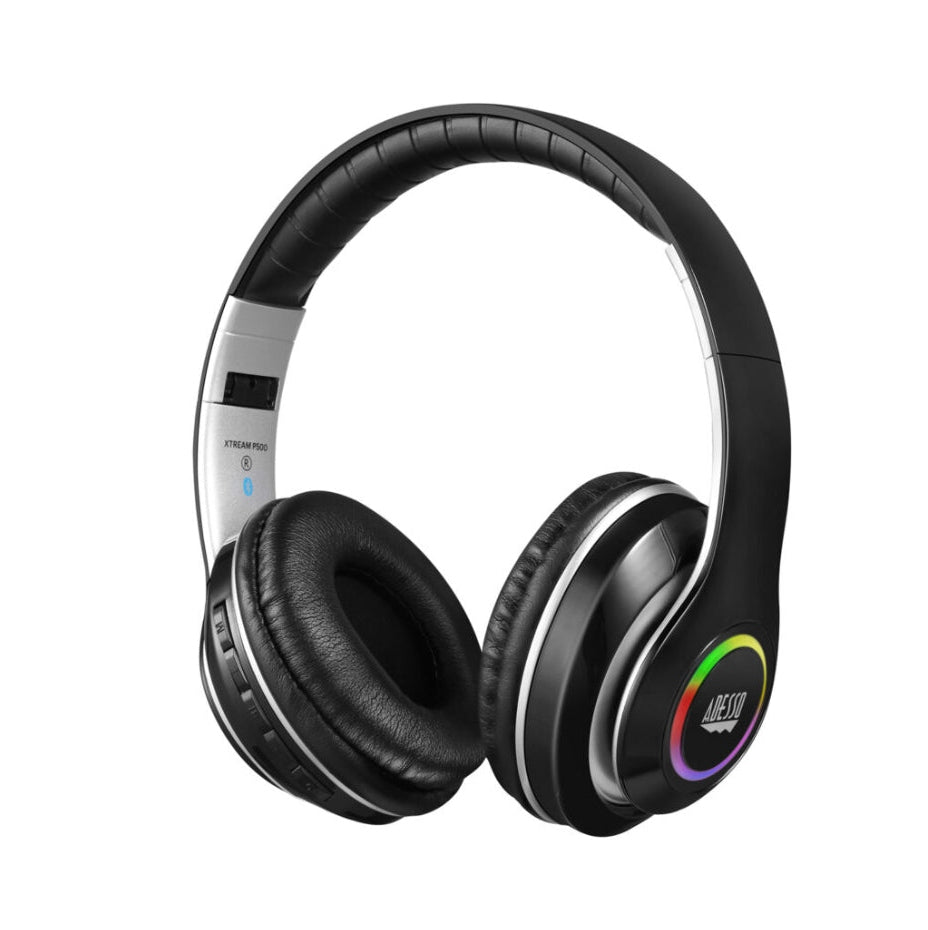 Adesso Headset Bluetooth with Mic Noise Isolating Foldable Headband Control Buttons Attachable 3.5mm Aux Cable Included - Black Adesso