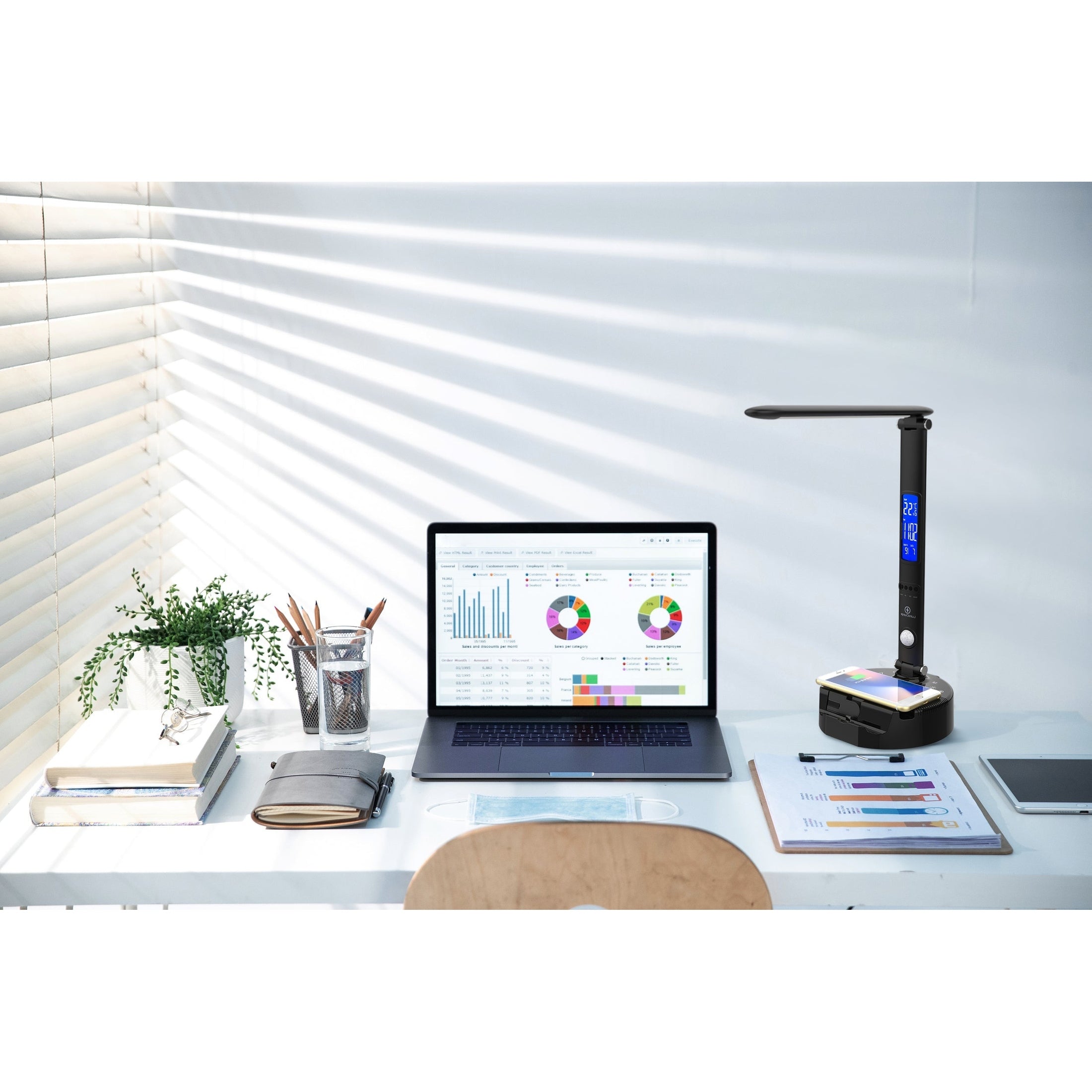 LumiCharge III - LED Desk Lamp with Wireless Charger, Bluetooth Speaker, App-Controls Lighting