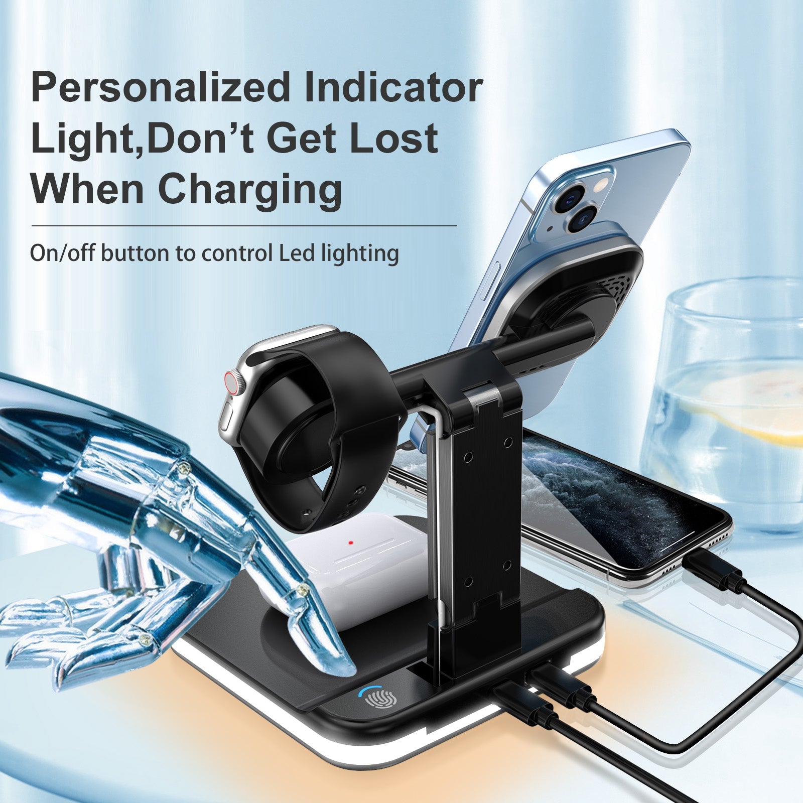 LumiCharge Magnetic Wireless Charger - Night LED Light - 4 in 1 Charging Station Dock Lighting