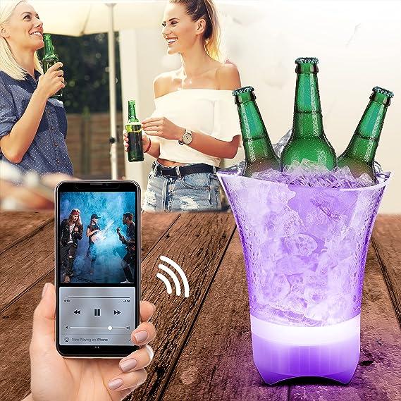 LumiCharge Lumi-Chill - Chilled Ice Bucket Wireless Speaker for Water,Wine,drinks,4 Hours of Playtime, Perfect Bar Accessories for Home, Portable Ice Bucket, Collapsable with LED Party Light and Speaker Speakers