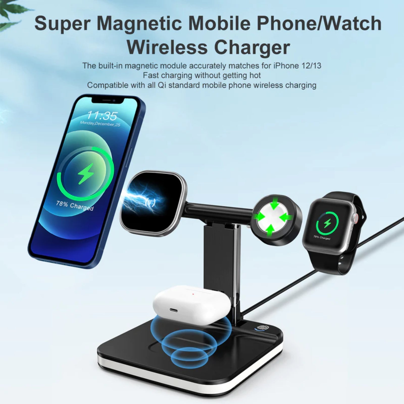 LumiCharge Magnetic Wireless Charger - Night LED Light - 4 in 1 Charging Station Dock Lighting