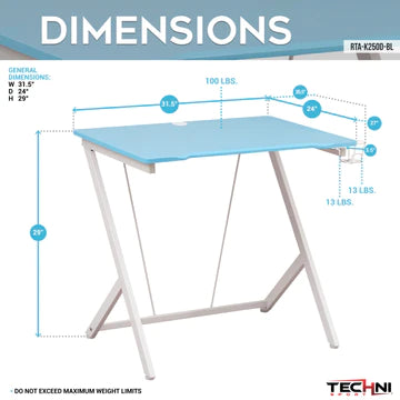 Techni Sport Kids Gaming Desk,Blue Gaming Desks