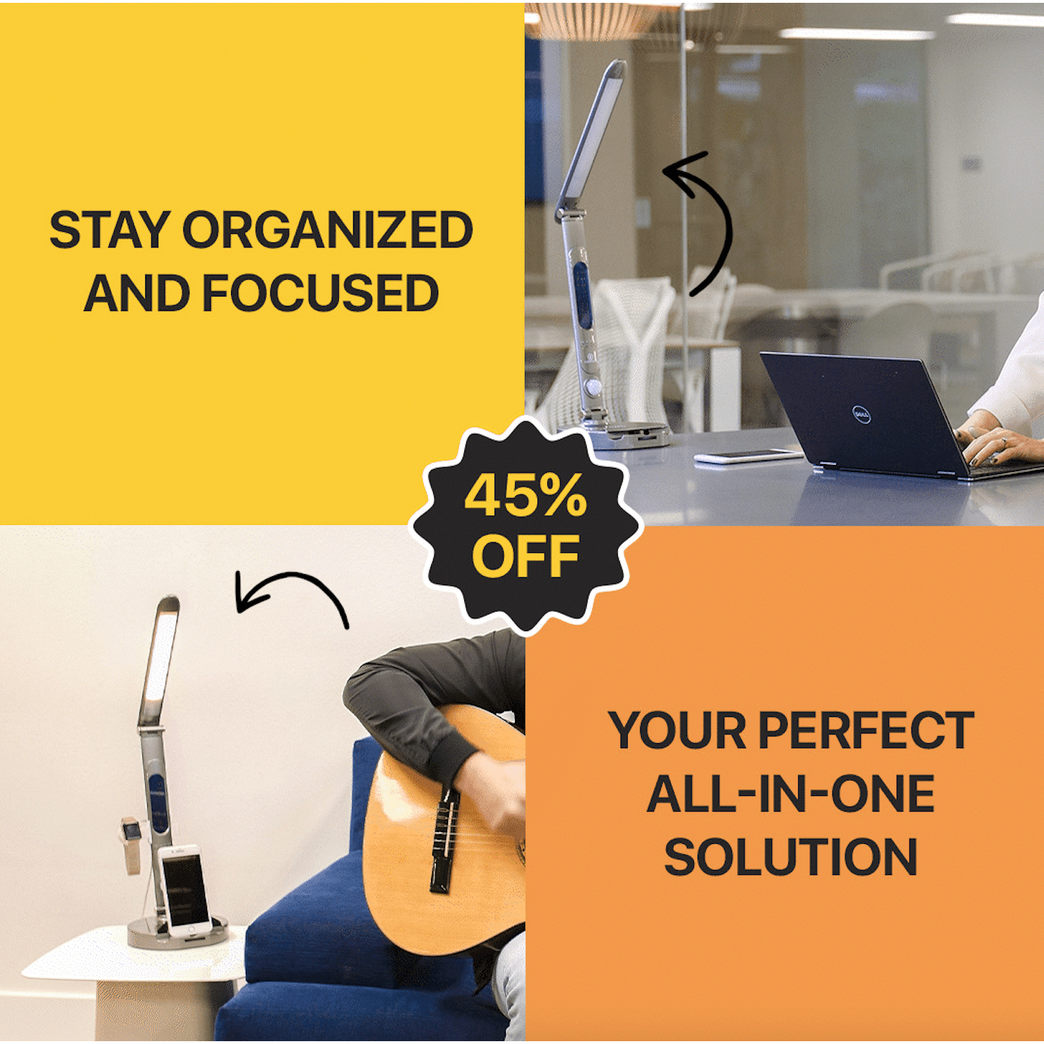 LumiCharge II - 6-in-1 Premium Desk Lamp with Wireless & Universal Phone Charger Lighting