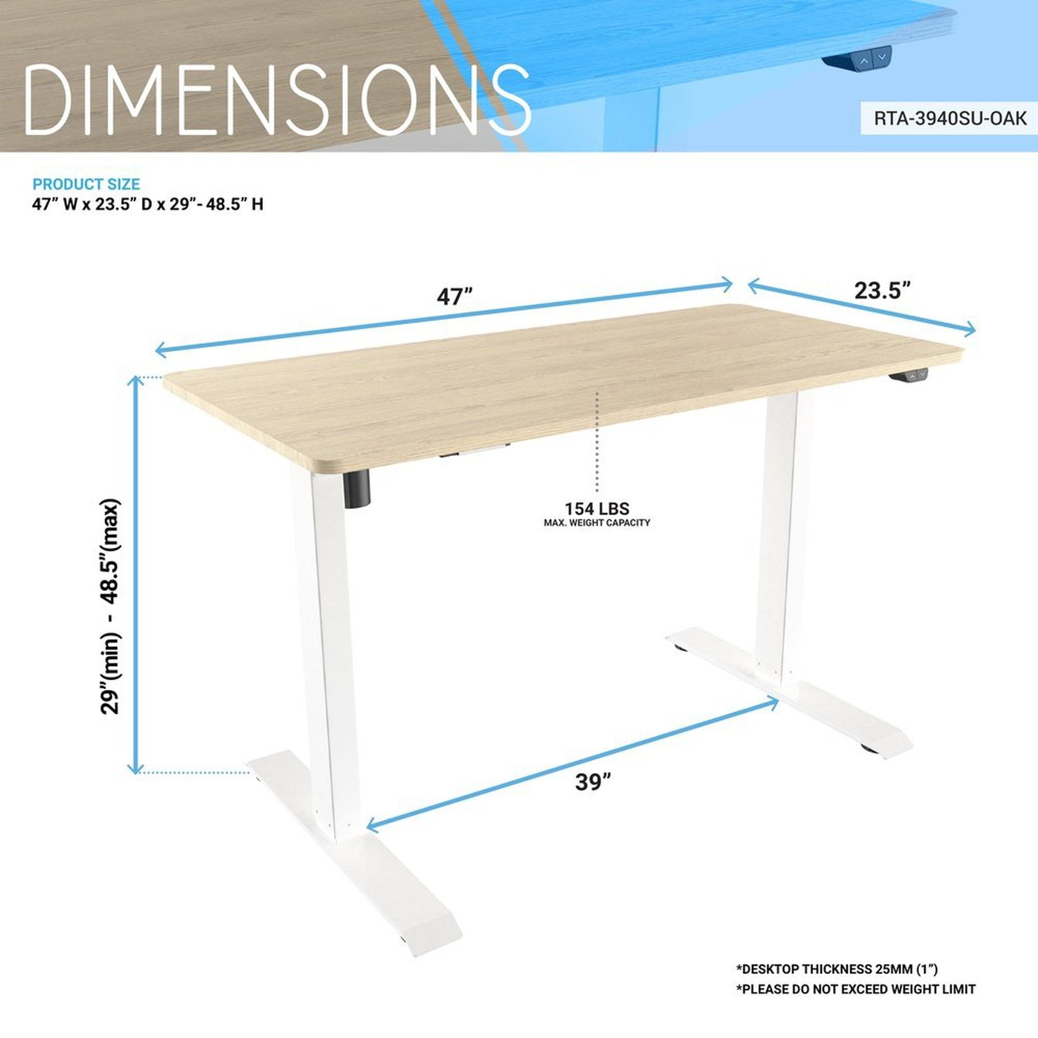 Techni Mobili Adjustable Sit to Stand Desk, Oak Techni Mobili Desks