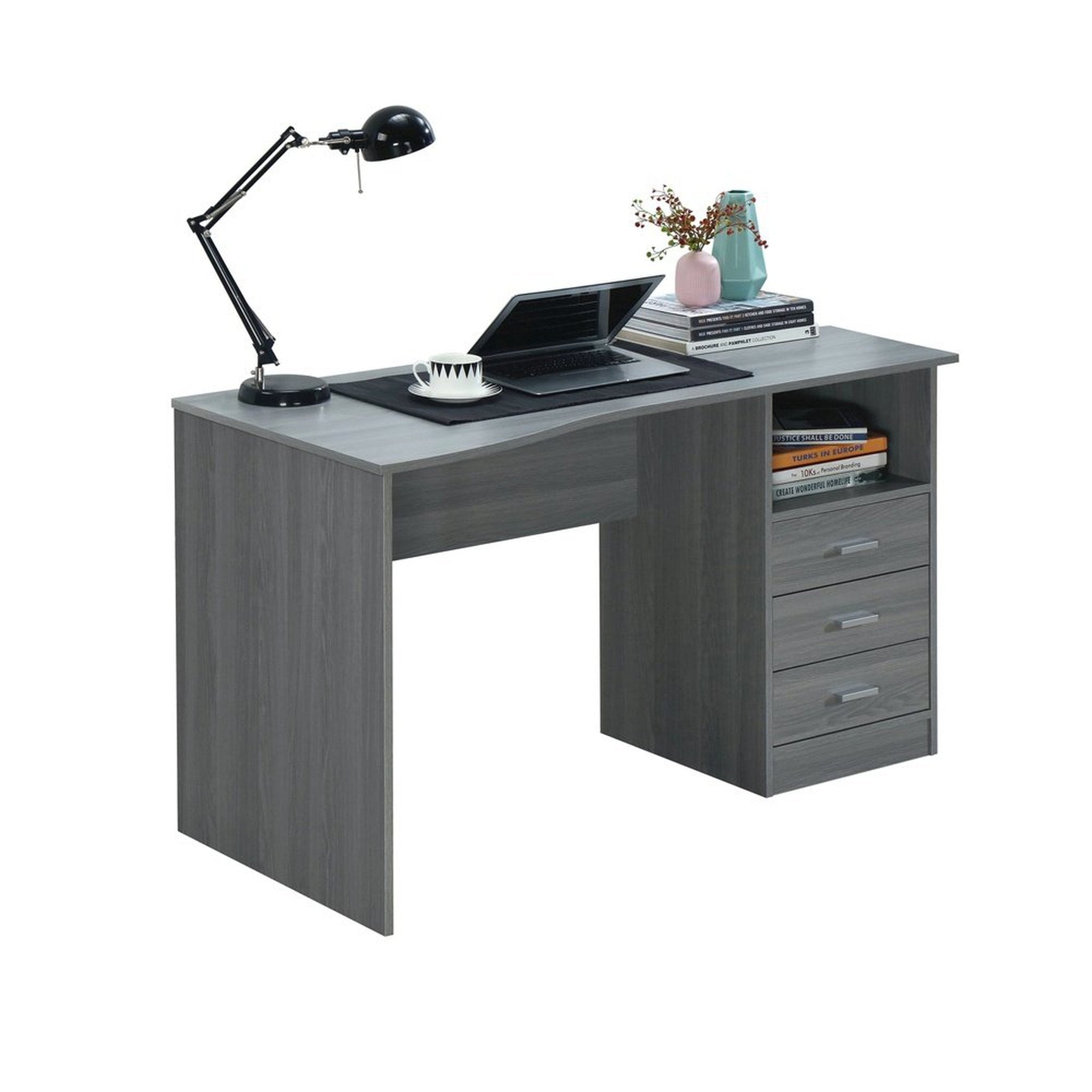 Techni Mobili Classic Computer Desk with Multiple Drawers, Grey Techni Mobili Desks