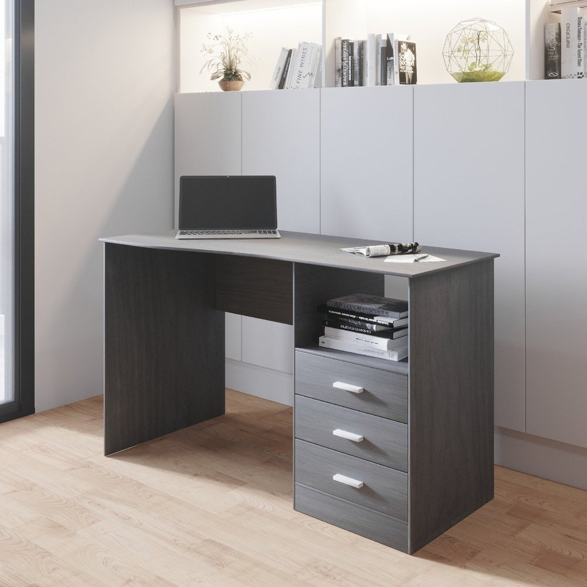 Techni Mobili Classic Computer Desk with Multiple Drawers, Grey Techni Mobili Desks