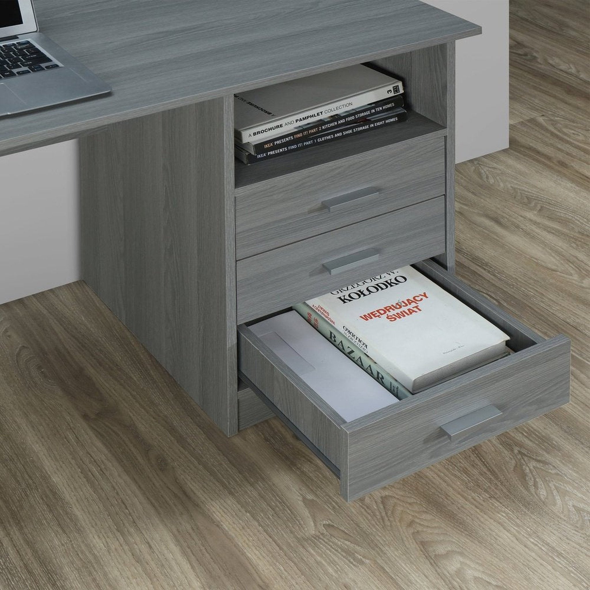 Techni Mobili Classic Computer Desk with Multiple Drawers, Grey Techni Mobili Desks