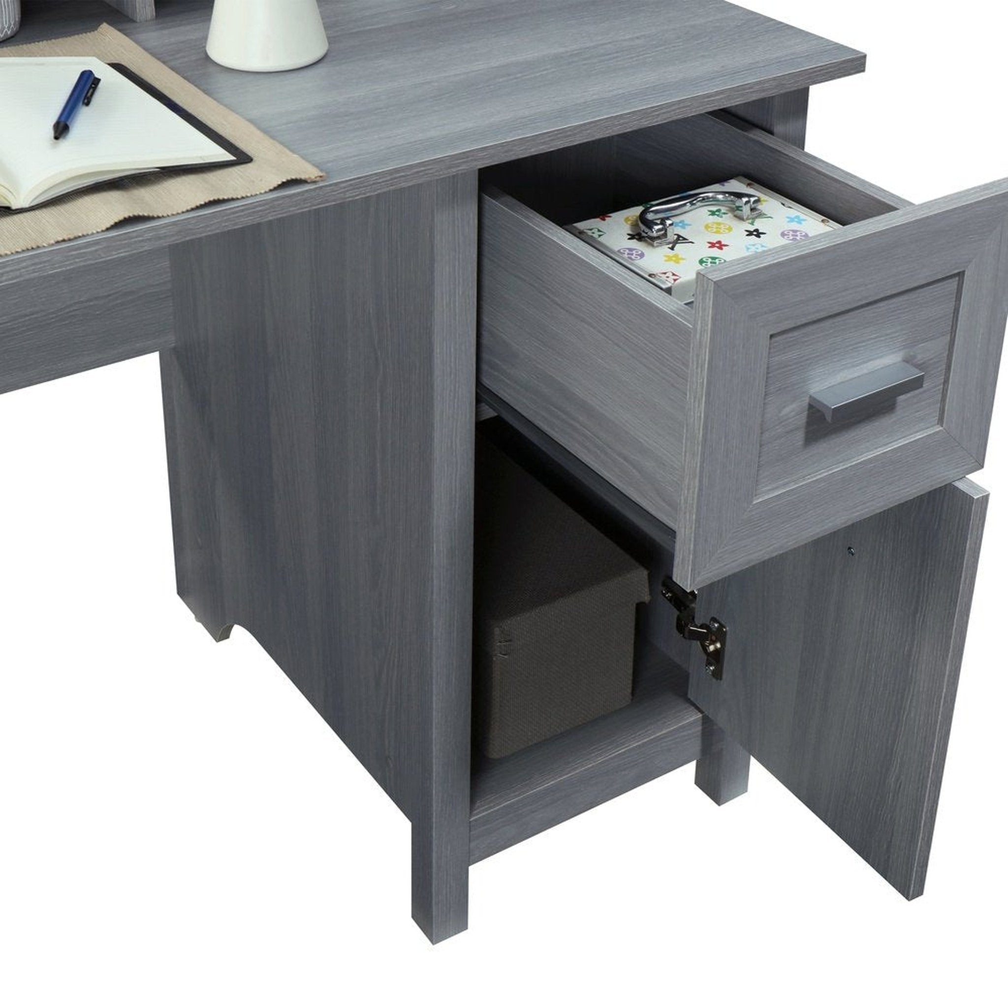 Techni Mobili Classic Office Desk with Storage, Grey Techni Mobili Desks