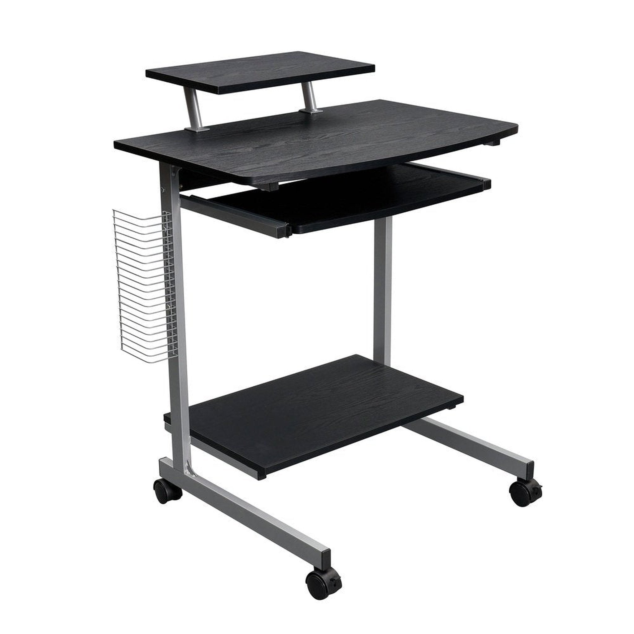 Techni Mobili Compact Computer Cart With Storage, Espresso Techni Mobili Desks