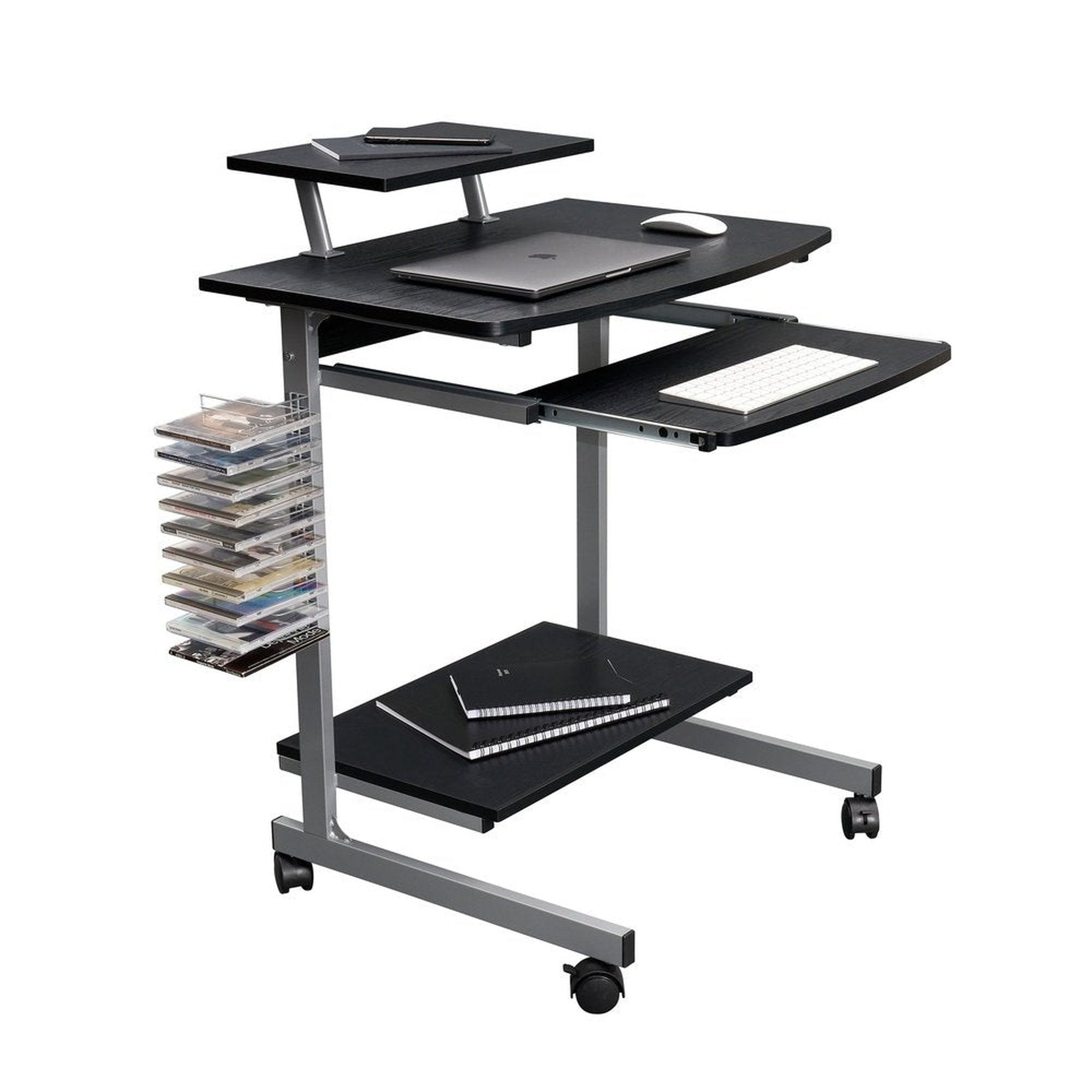 Techni Mobili Compact Computer Cart With Storage, Espresso Techni Mobili Desks