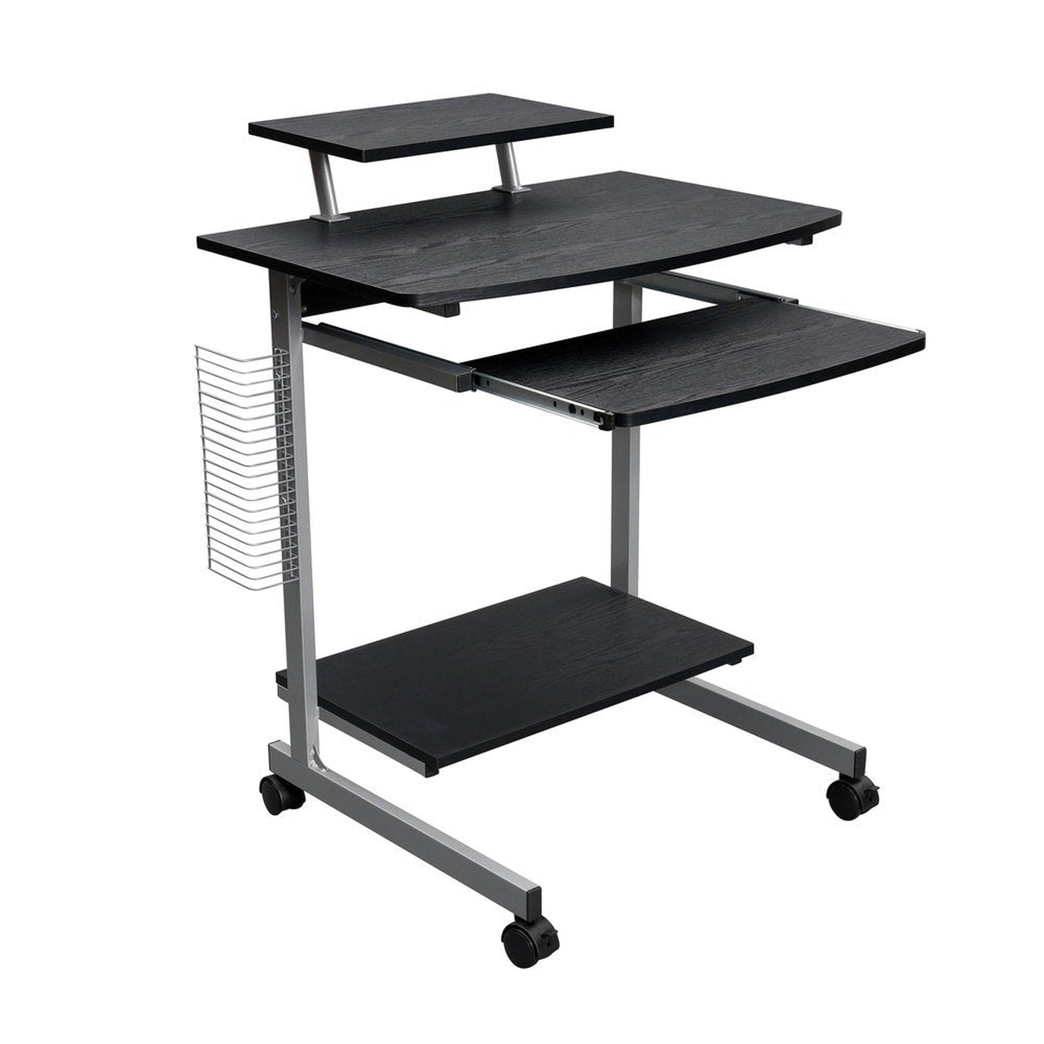 Techni Mobili Compact Computer Cart With Storage, Espresso Techni Mobili Desks