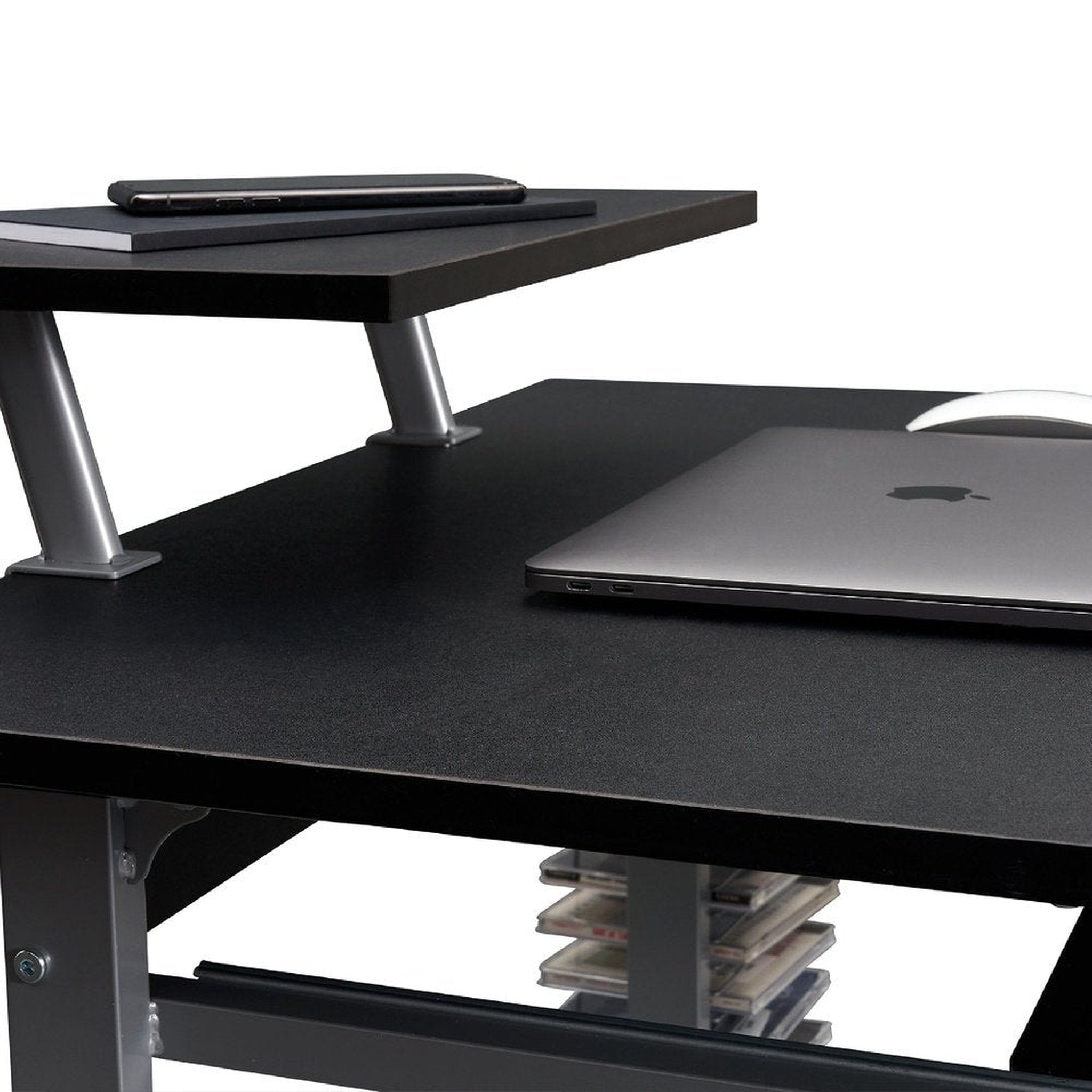 Techni Mobili Compact Computer Cart With Storage, Graphite Techni Mobili Desks