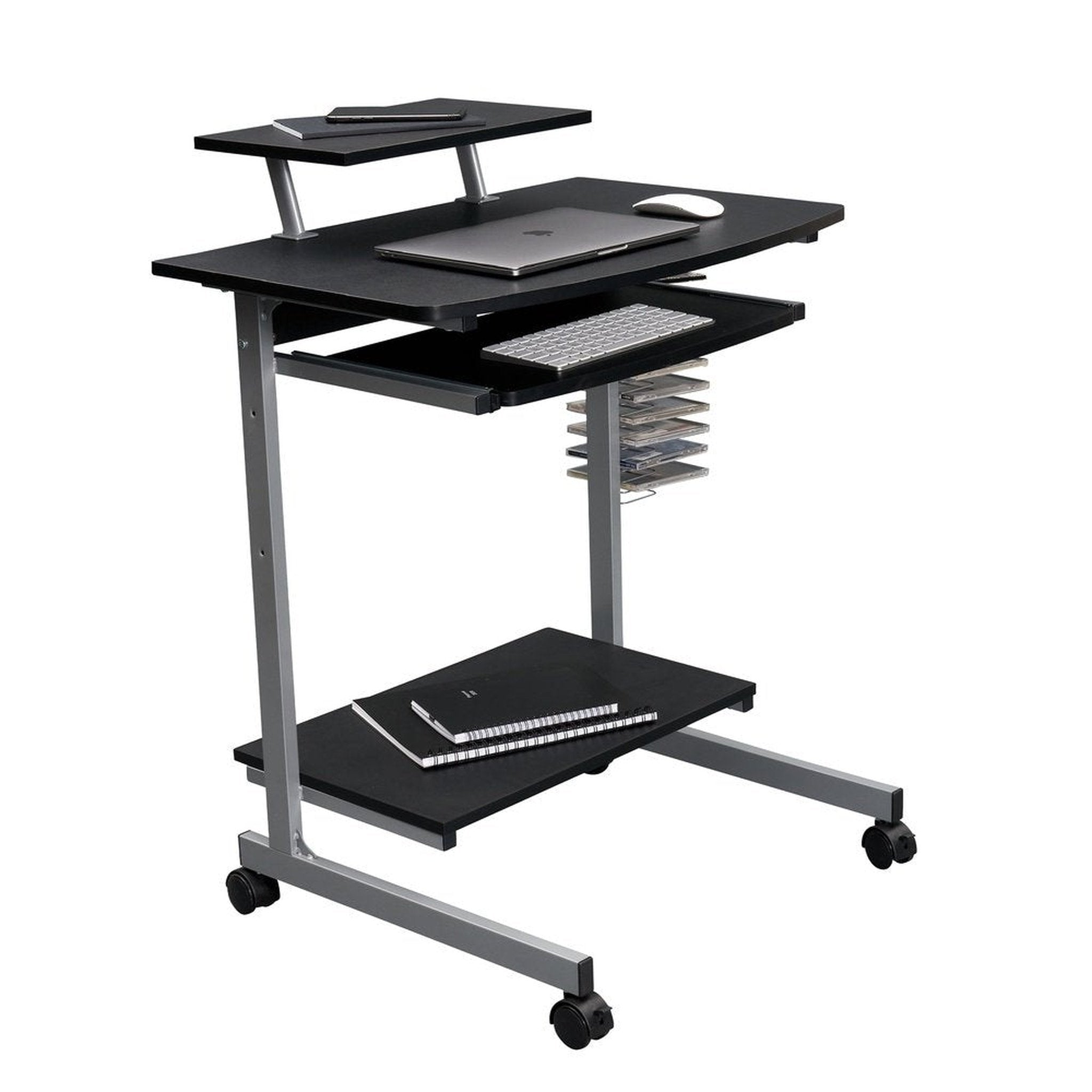Techni Mobili Compact Computer Cart With Storage, Graphite Techni Mobili Desks