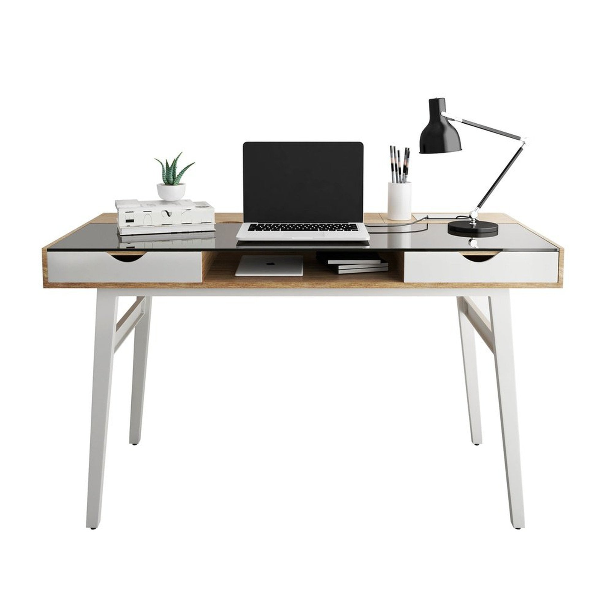 Techni Mobili Compact Computer Desk with Multiple Storage, Walnut Techni Mobili