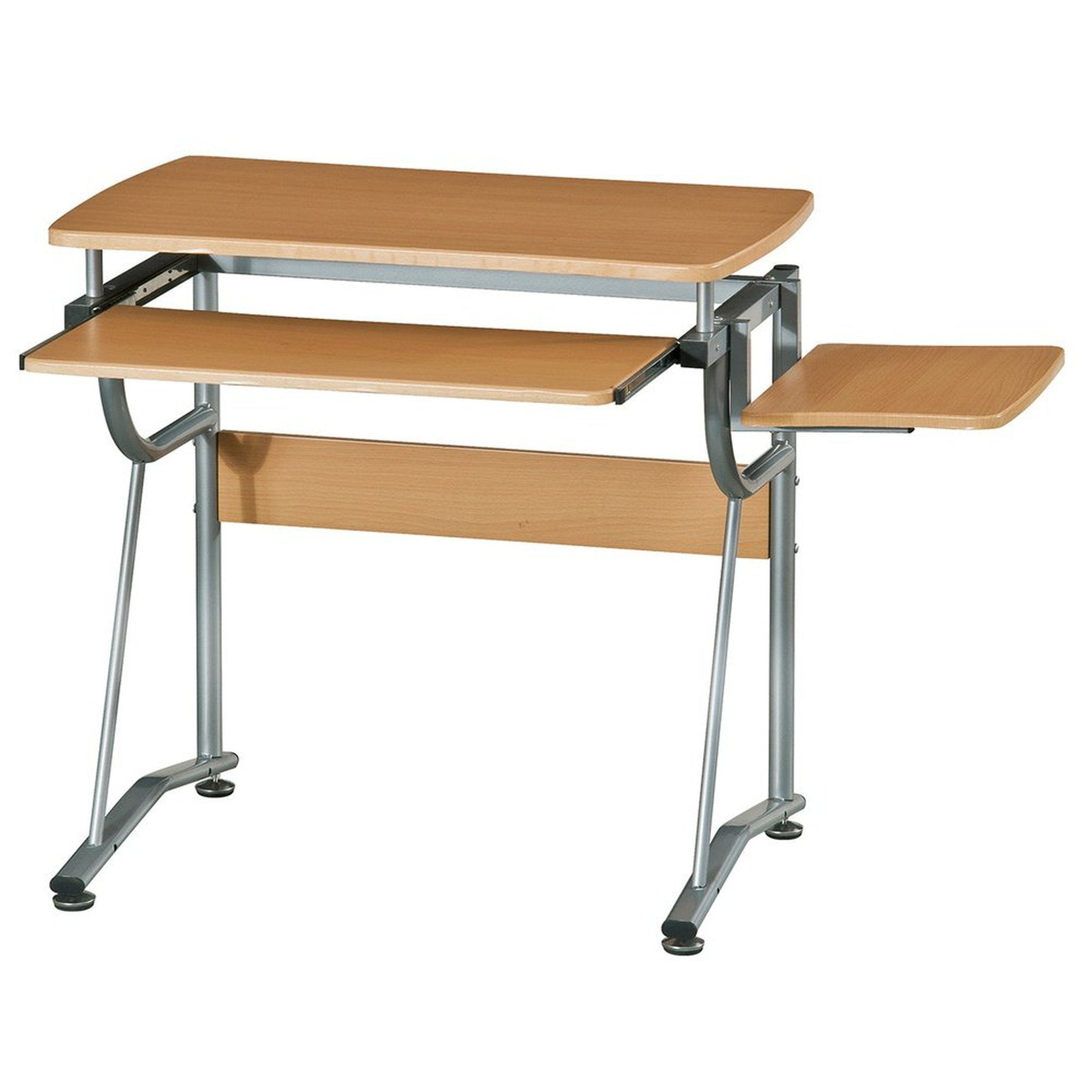 Techni Mobili Compact Computer Desk with Side Shelf and Keyboard Panel, Cherry Techni Mobili