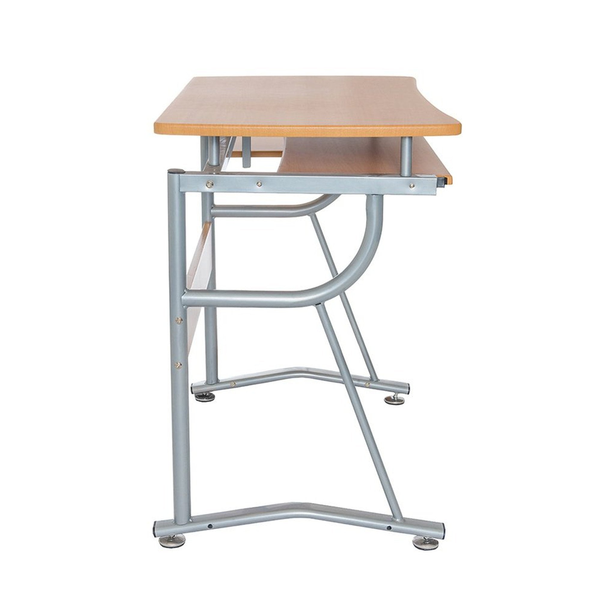 Techni Mobili Compact Computer Desk with Side Shelf and Keyboard Panel, Cherry Techni Mobili