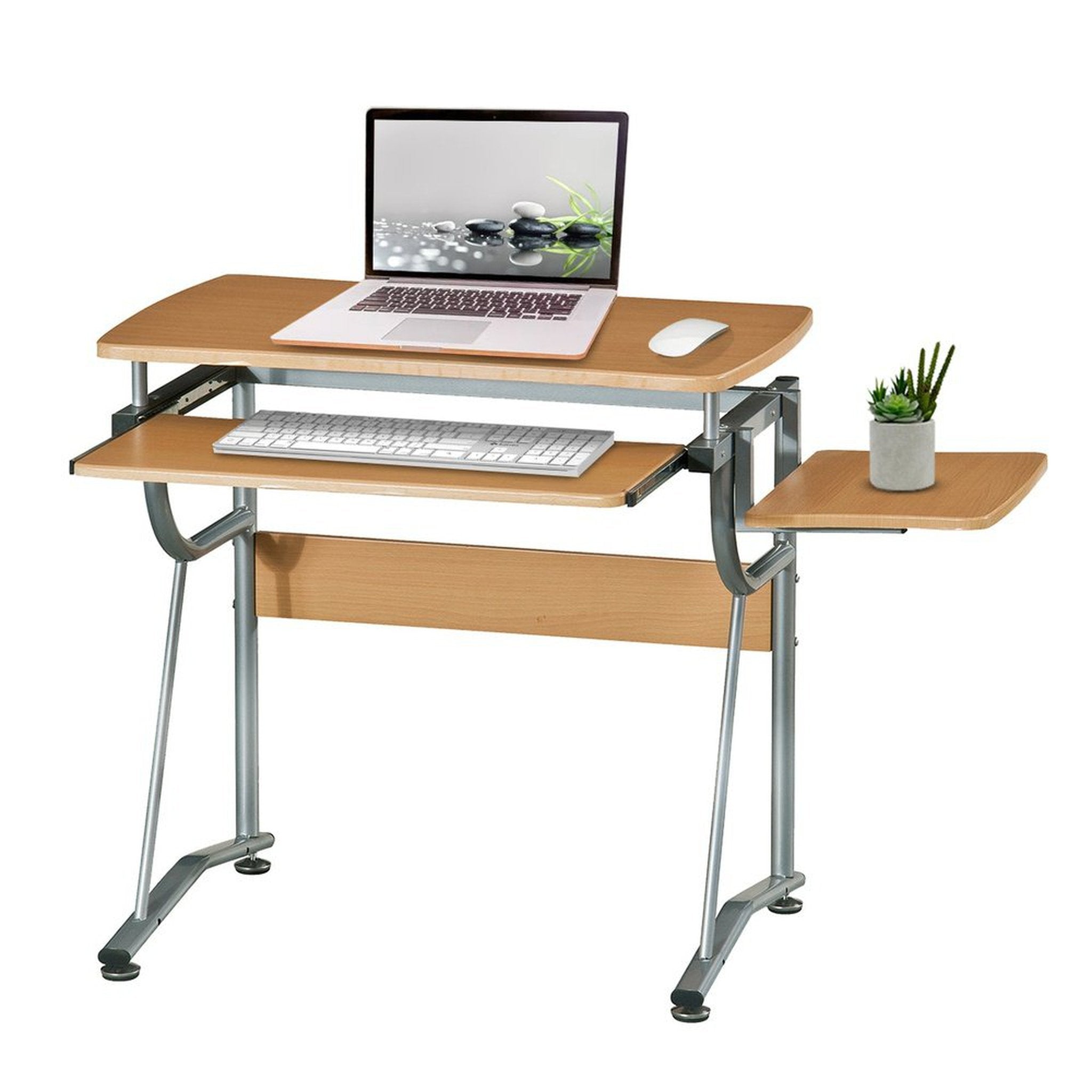 Techni Mobili Compact Computer Desk with Side Shelf and Keyboard Panel, Cherry Techni Mobili