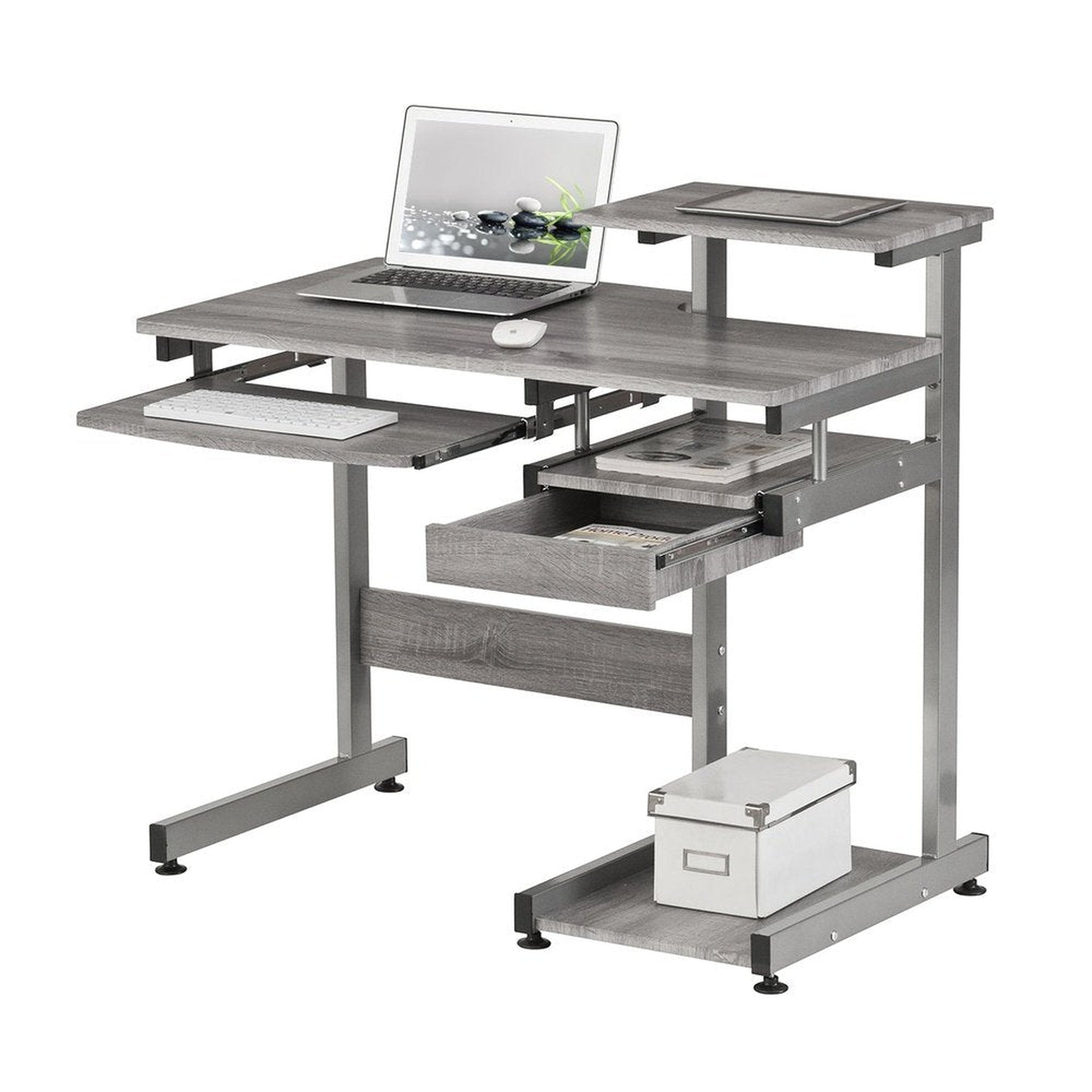 Techni Mobili Complete Computer Workstation Desk, Grey Techni Mobili