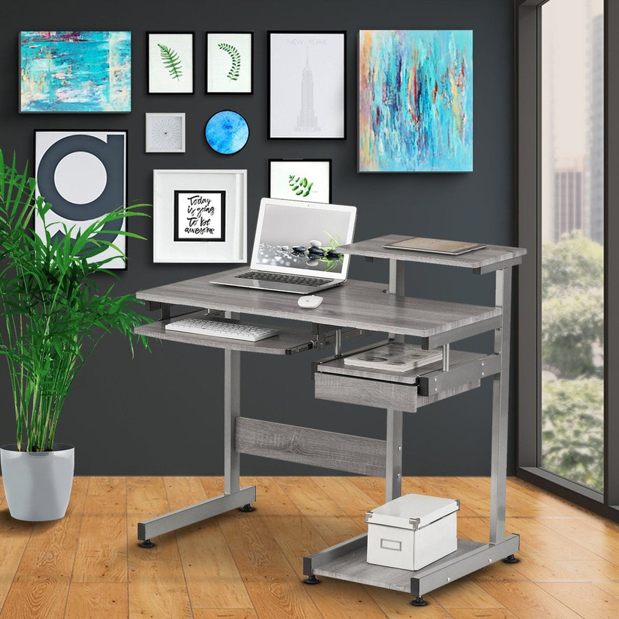 Techni Mobili Complete Computer Workstation Desk, Grey Techni Mobili