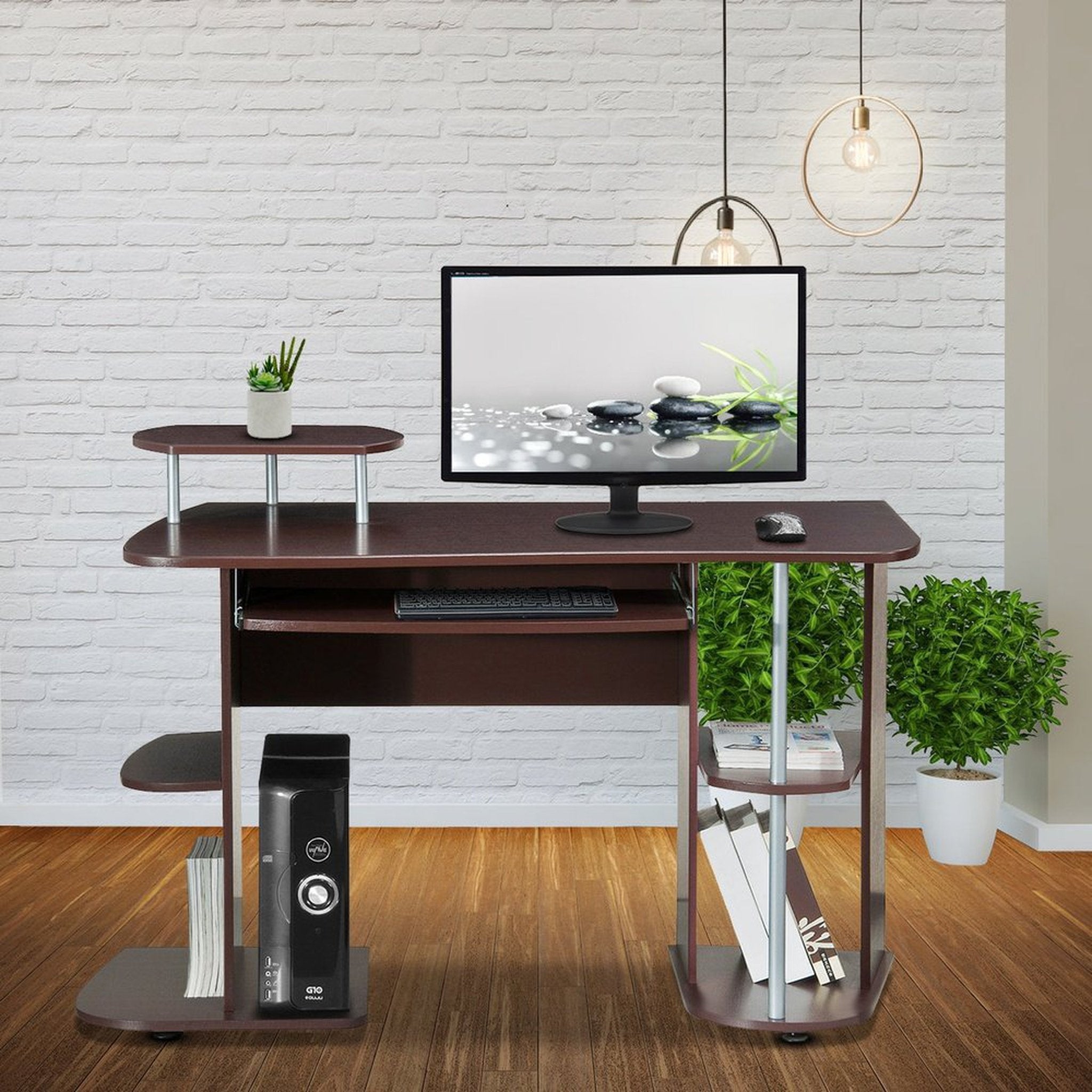 Techni Mobili Complete Computer Workstation Desk With Storage, Chocolate Techni Mobili