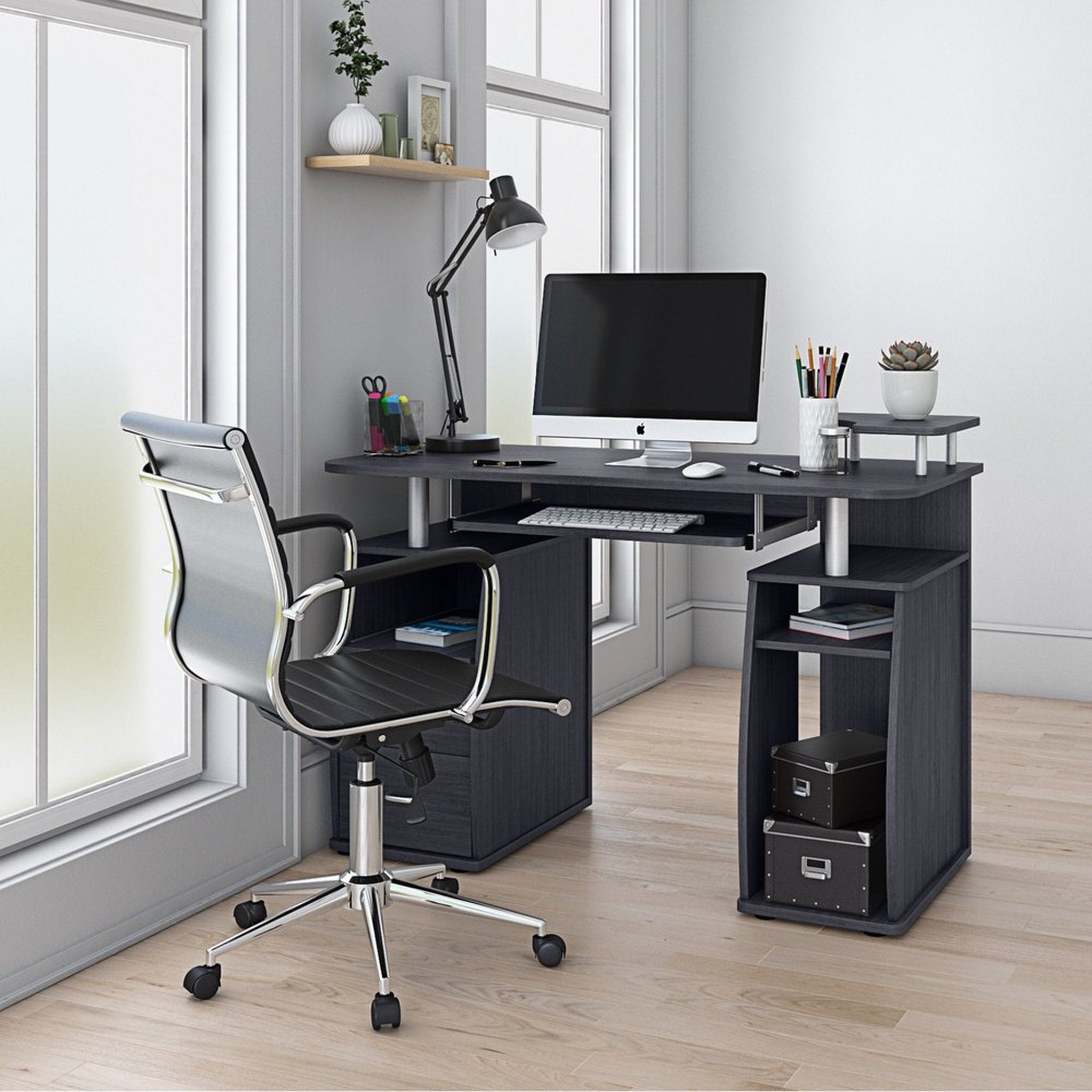Techni Mobili Complete Computer Workstation Desk With Storage, Espresso Techni Mobili