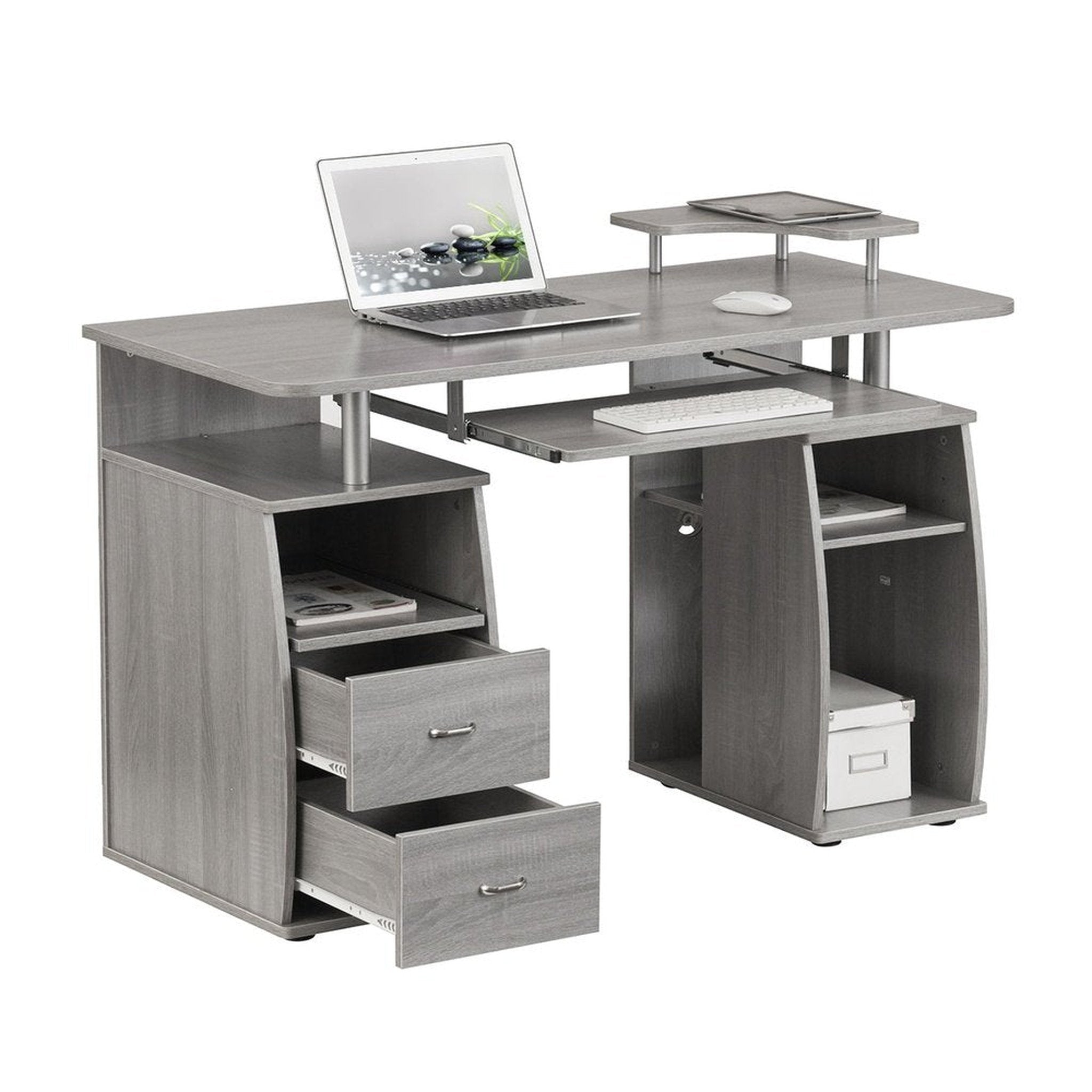Techni Mobili Complete Computer Workstation Desk With Storage, Grey Techni Mobili