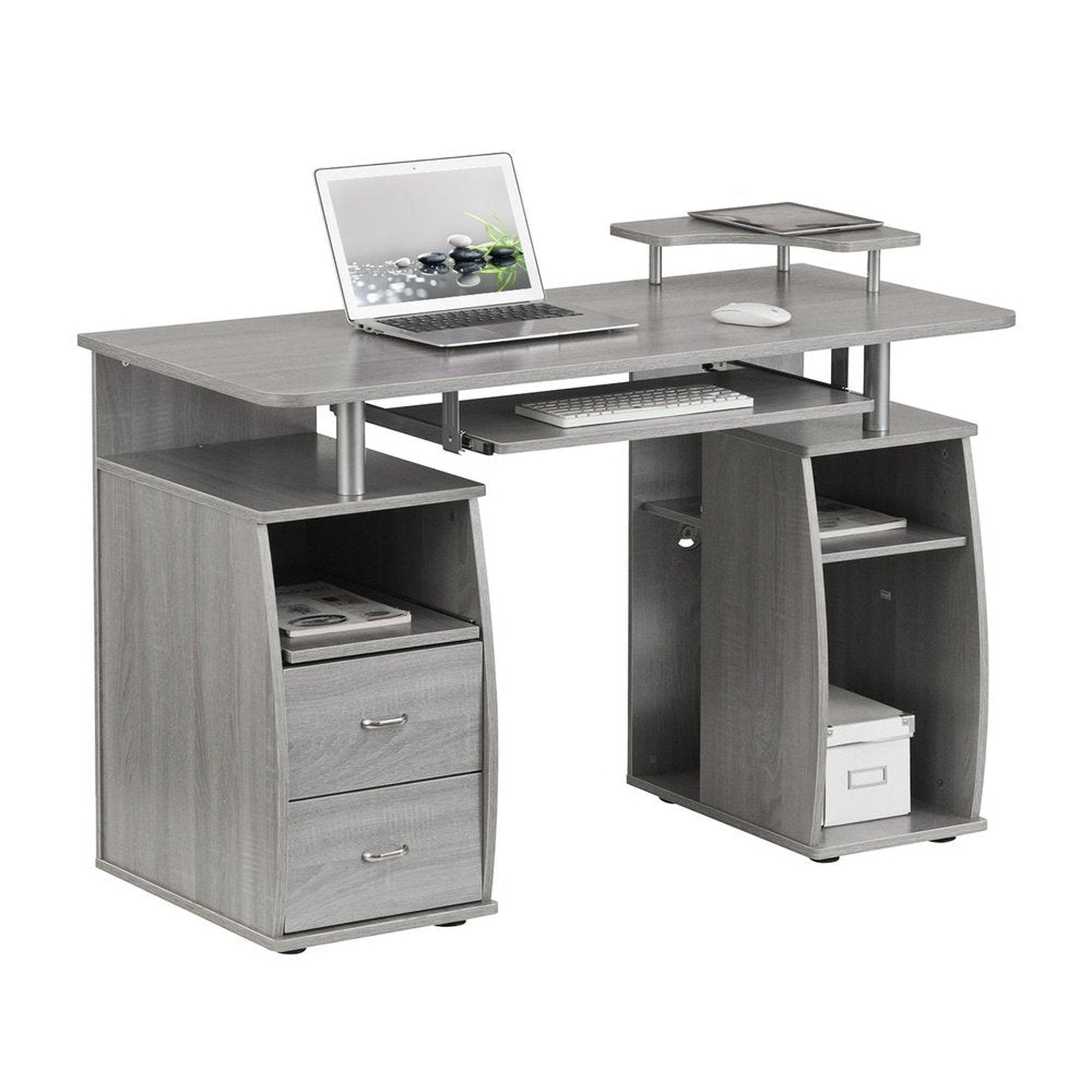 Techni Mobili Complete Computer Workstation Desk With Storage, Grey Techni Mobili