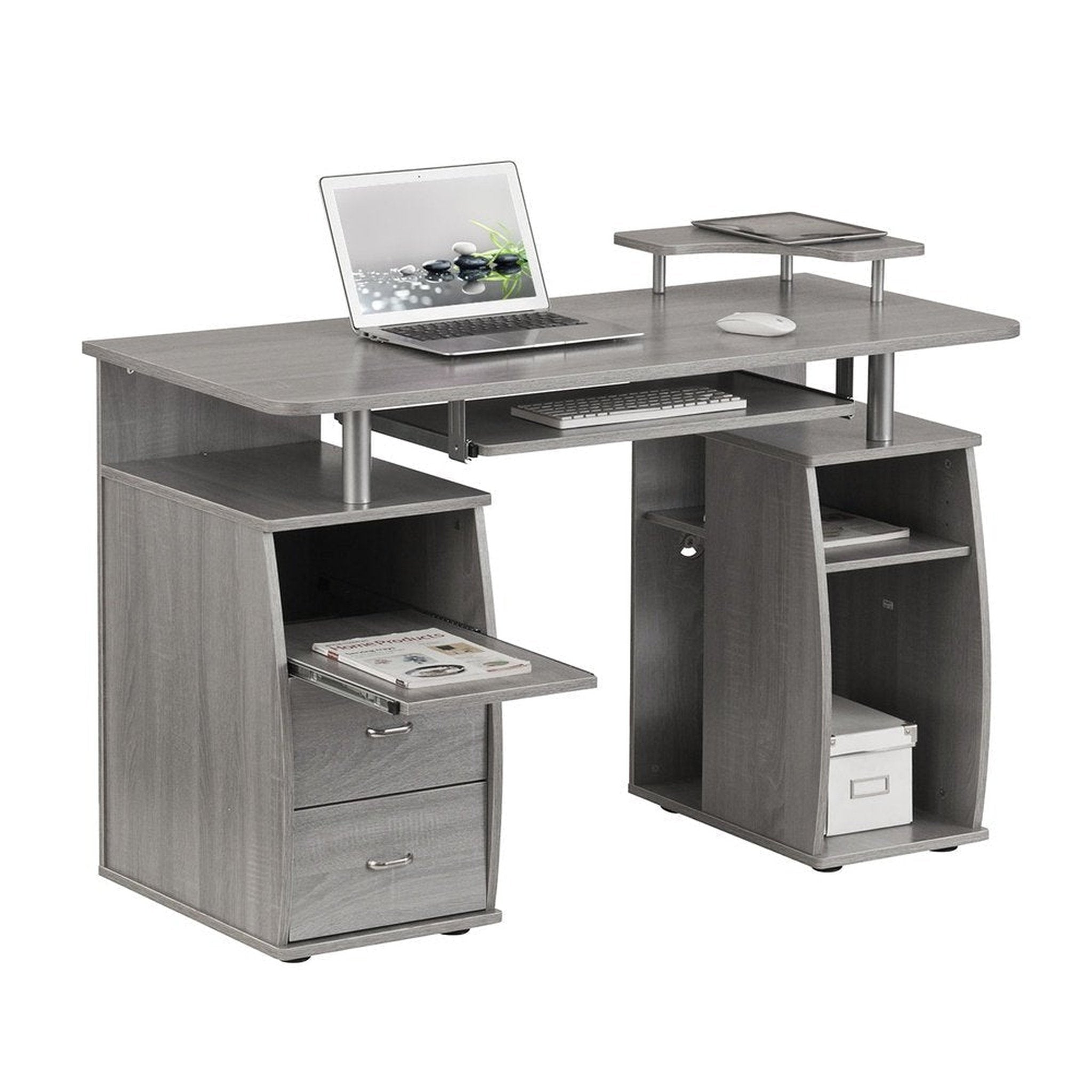 Techni Mobili Complete Computer Workstation Desk With Storage, Grey Techni Mobili