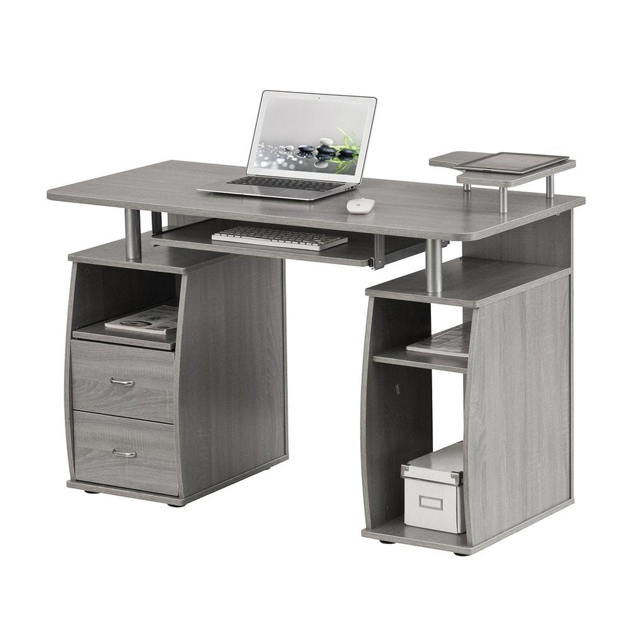Techni Mobili Complete Computer Workstation Desk With Storage, Grey Techni Mobili